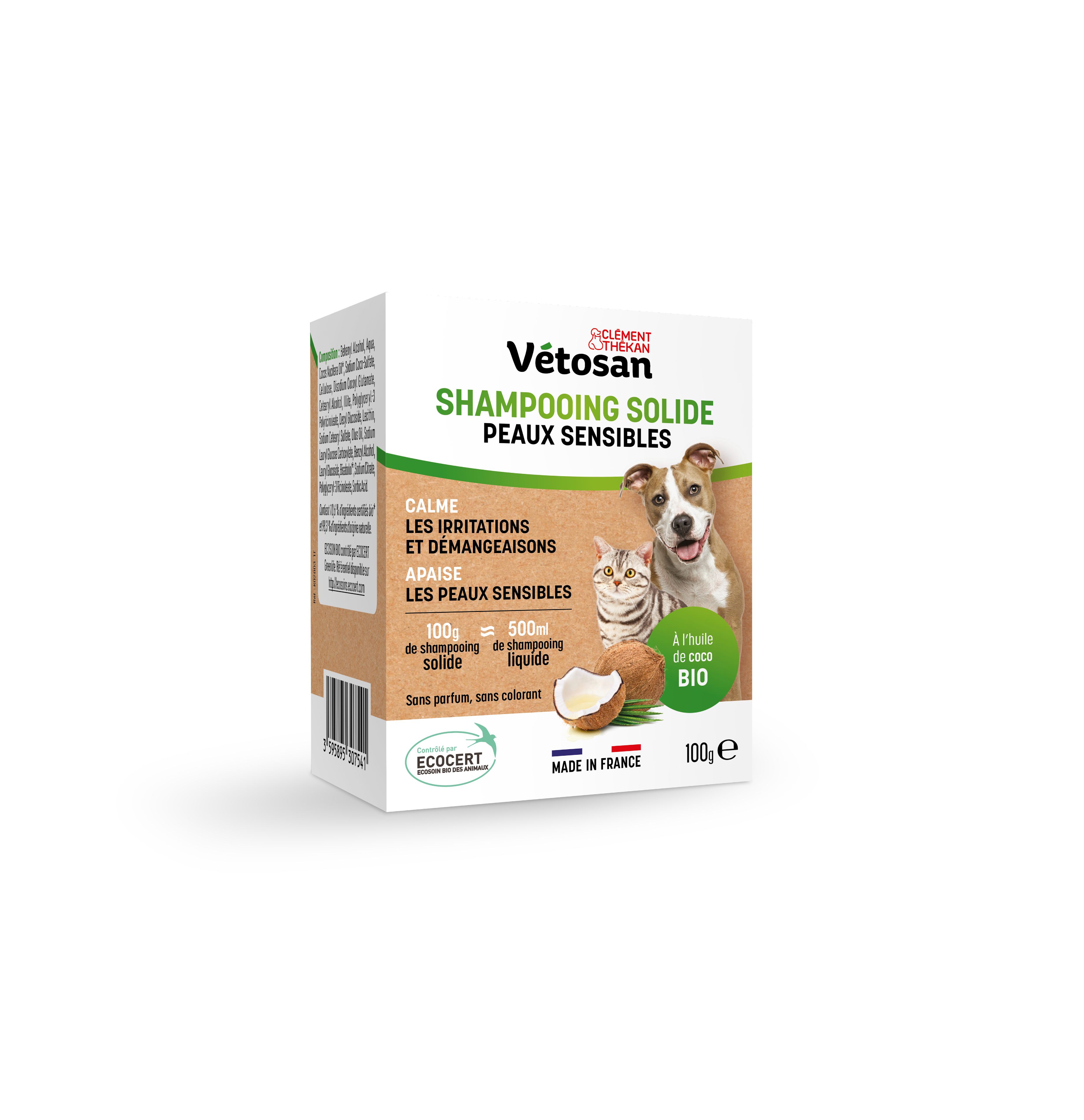 Vétosan Shampooing Peaux Sensibles Solide Ecosoin 100g