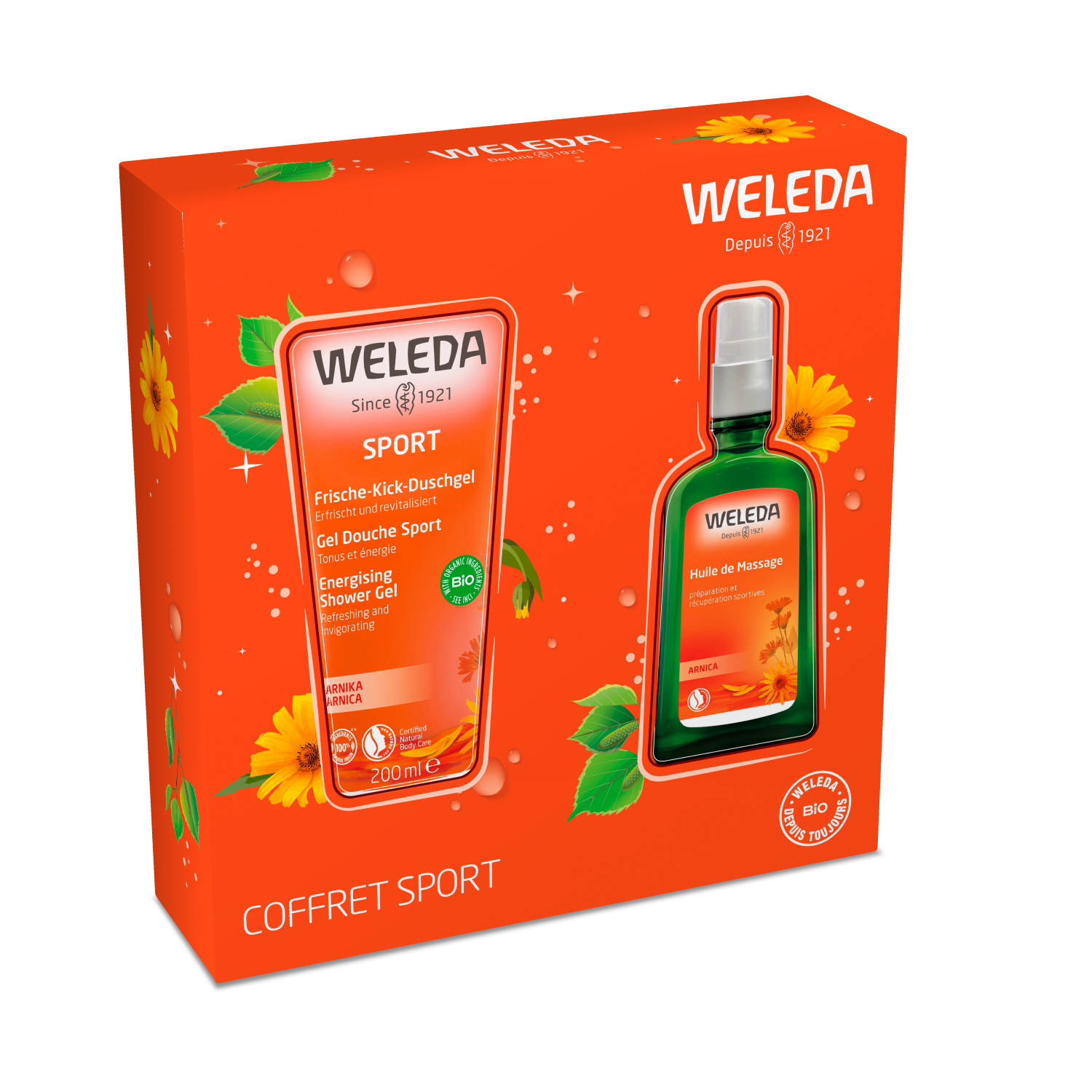 Coffret Sport : Gel douche sport Arnica 200ml + Huile de massage à l'arnica 100ml