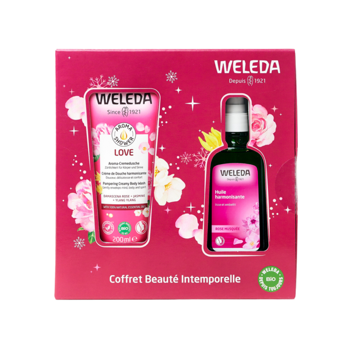 Coffret Beauté intemporelle : Aroma Shower Love 200ml - Huile harmonisante à la Rose musquée 100ml