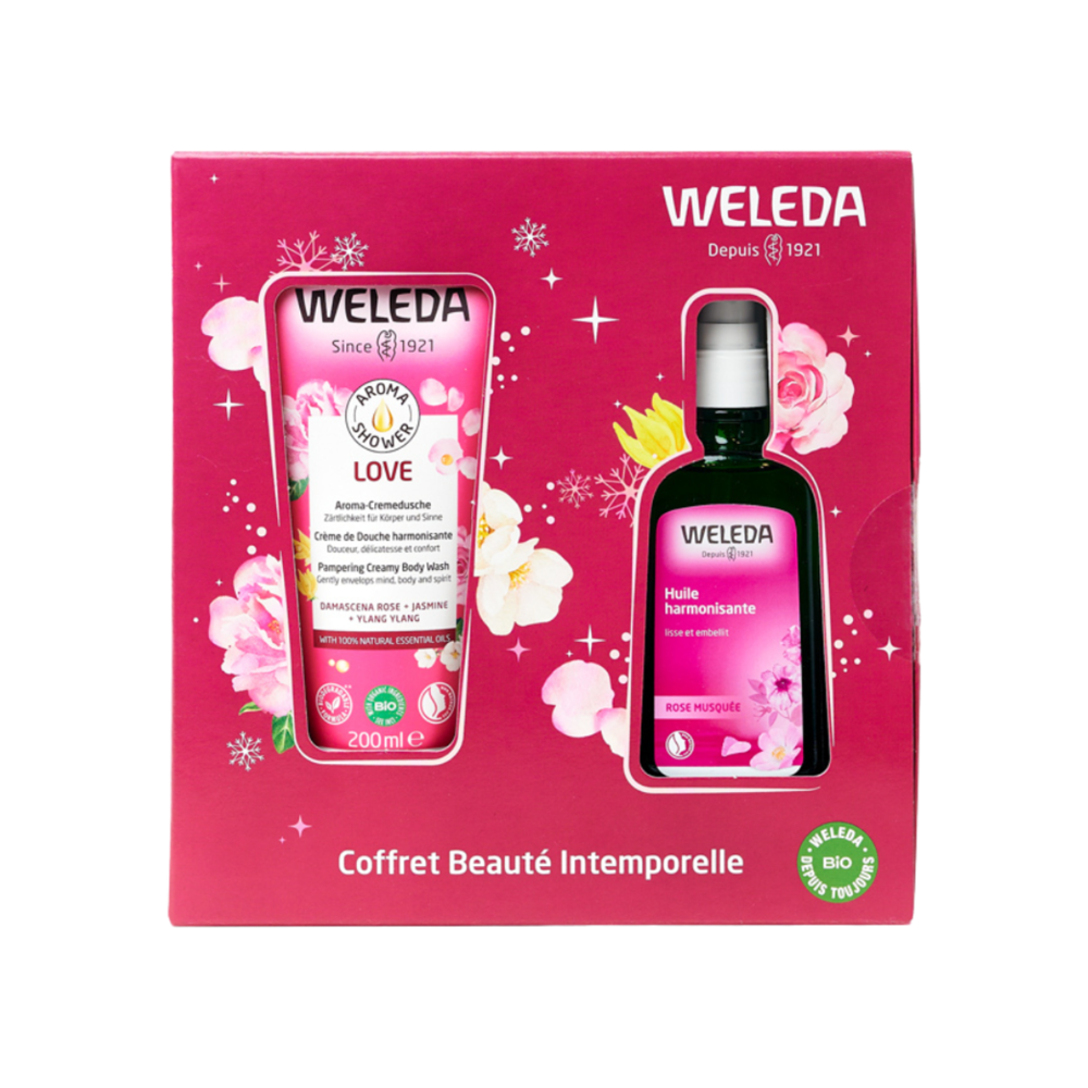 Coffret Beauté intemporelle : Aroma Shower Love 200ml - Huile harmonisante à la Rose musquée 100ml