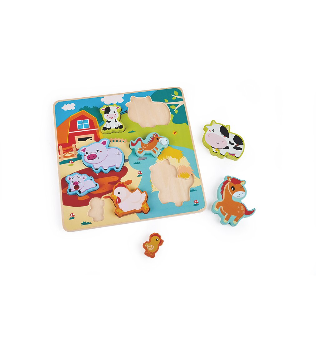 Sélection d’Experts - Kidway - Puzzle animaux de la ferme en bois - Eveil 1er âge - 2 ans et +