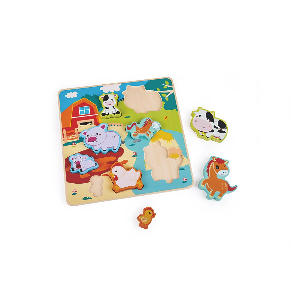 Sélection d’Experts - Kidway - Puzzle animaux de la ferme en bois - Eveil 1er âge - 2 ans et +