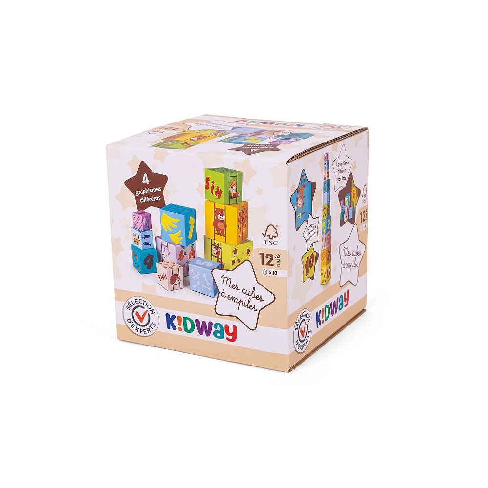 Sélection d’Experts - Kidway - Mes cubes à empiler en bois - Eveil 1er âge - 1 an et +
