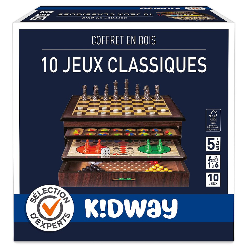 Sélection d’Experts - Kidway - Coffret 10 jeux classiques en bois - Jeux de société - 5 ans et +