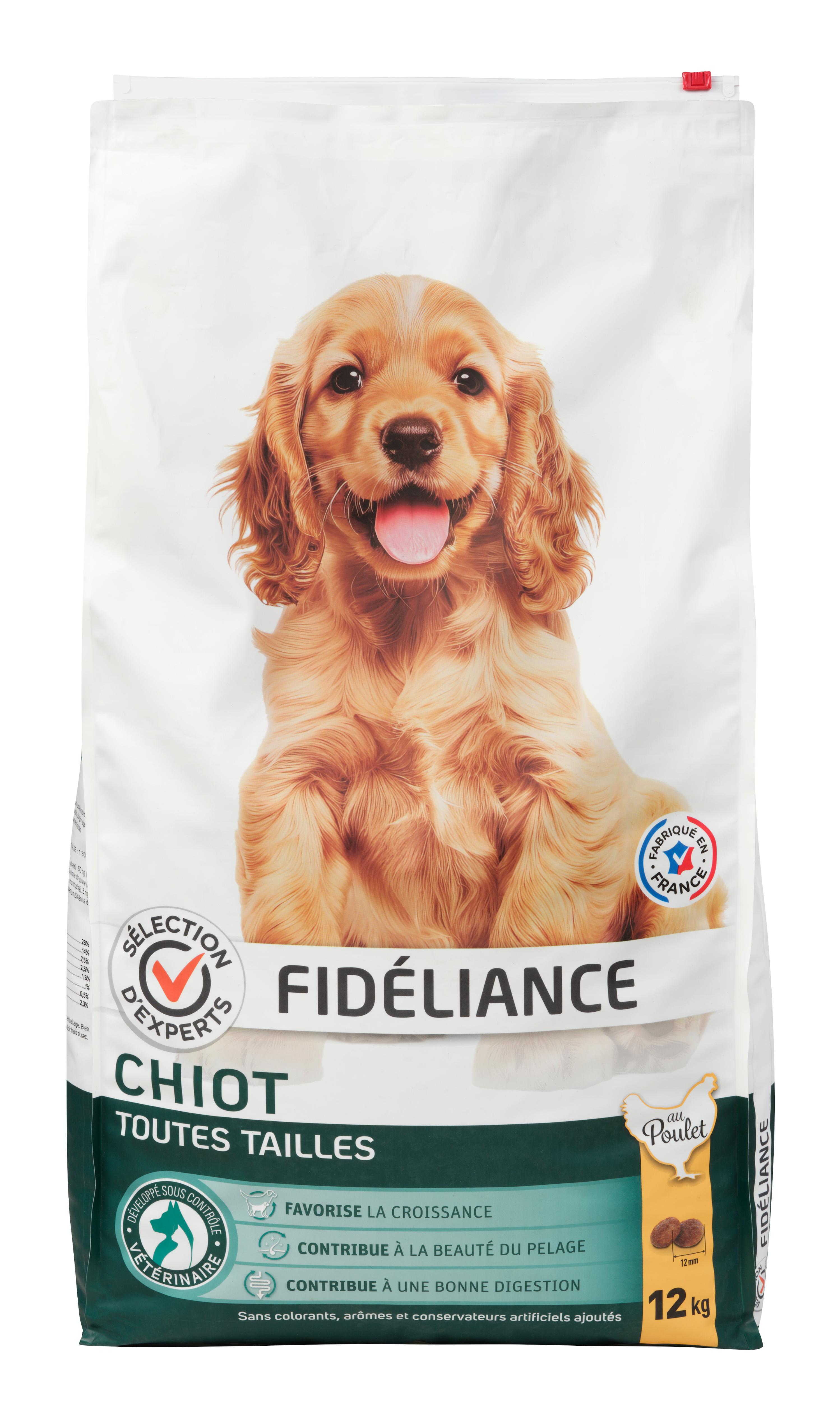 Comparer les prix de Croquettes chiot au poulet, Toutes tailles, 12kg - Sélection d'Experts - Fidéliance