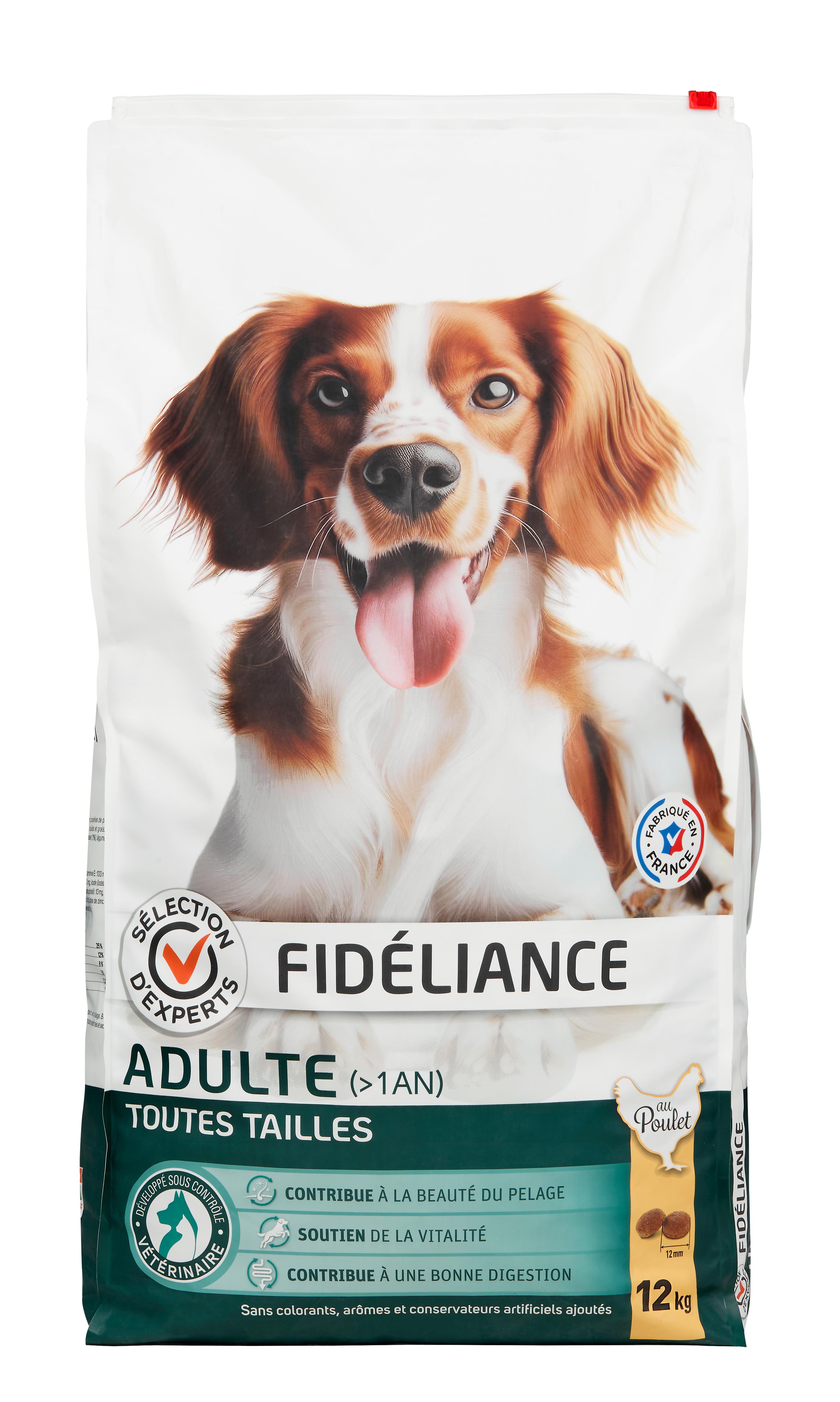 Croquettes chien adulte au poulet, Toutes tailles, 12kg - Sélection d'Experts - Fidéliance