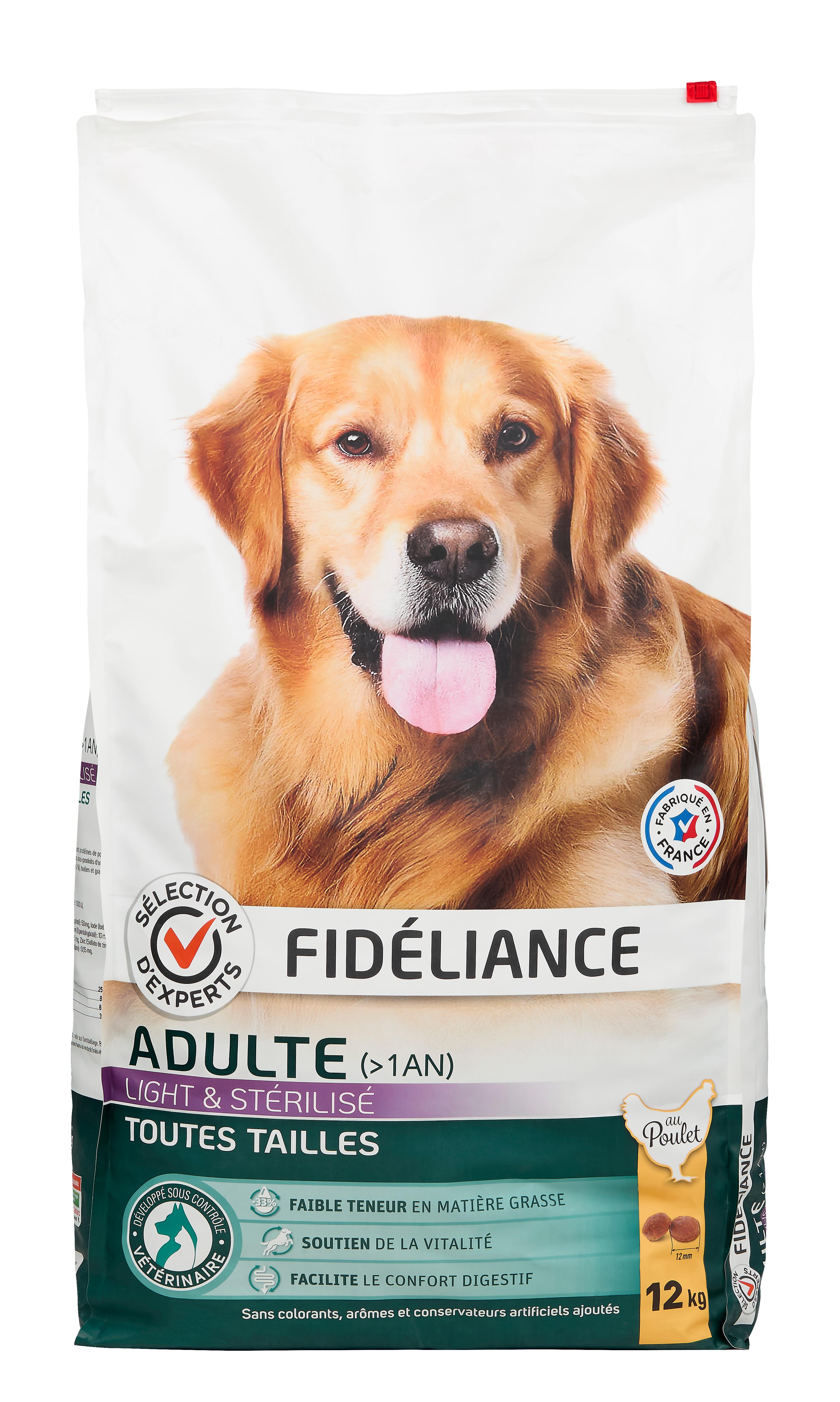 Comparer les prix de Croquettes chien adulte au poulet light & stérilisé, Toutes tailles, 12kg - Sélection d'Experts - Fidéliance