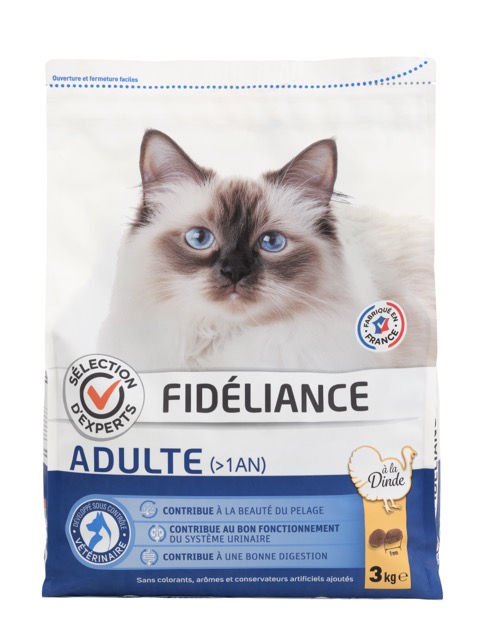 Comparer les prix de Croquettes chat adulte à la dinde, 3kg - Sélection d'Experts - Fidéliance