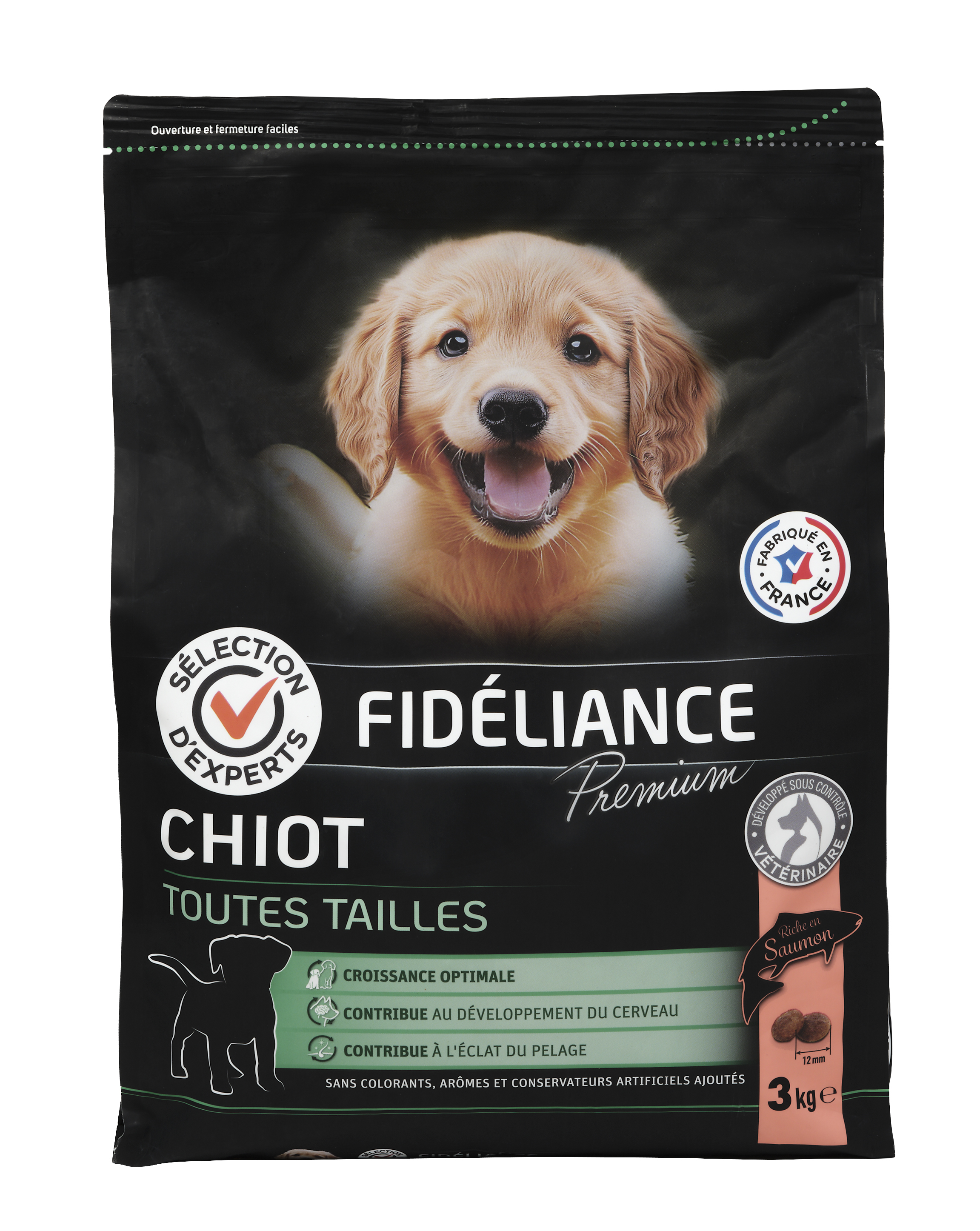 Croquettes chiot riche en saumon, Toutes tailles, 3kg - Sélection d'Experts - Fidéliance Premium