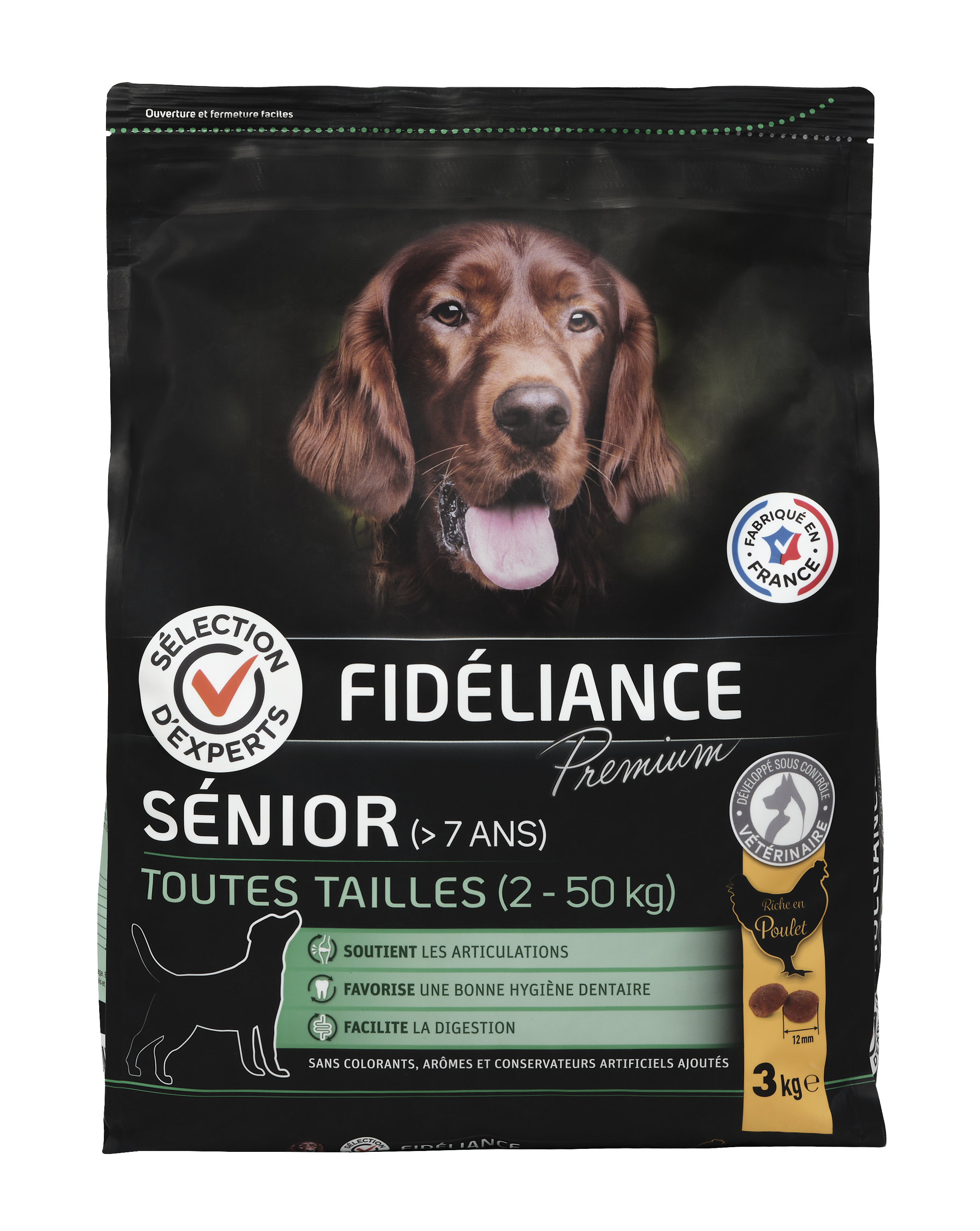 Meilleurs prix pour Croquettes chien senior riche en poulet, Toutes tailles, 3kg - Sélection d'Experts - Fidéliance Premium
