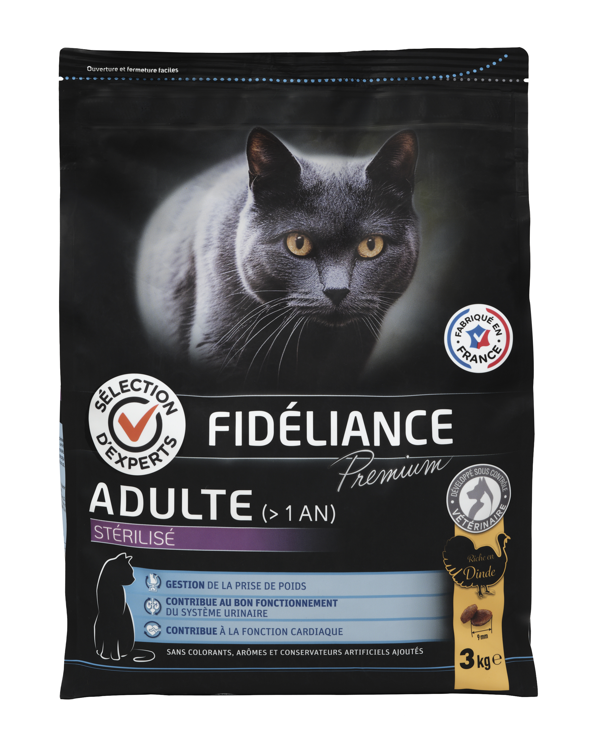 Comparer les prix de Croquettes chat adulte stérilisé riche en dinde, 3kg - Sélection d'Experts - Fidéliance Premium
