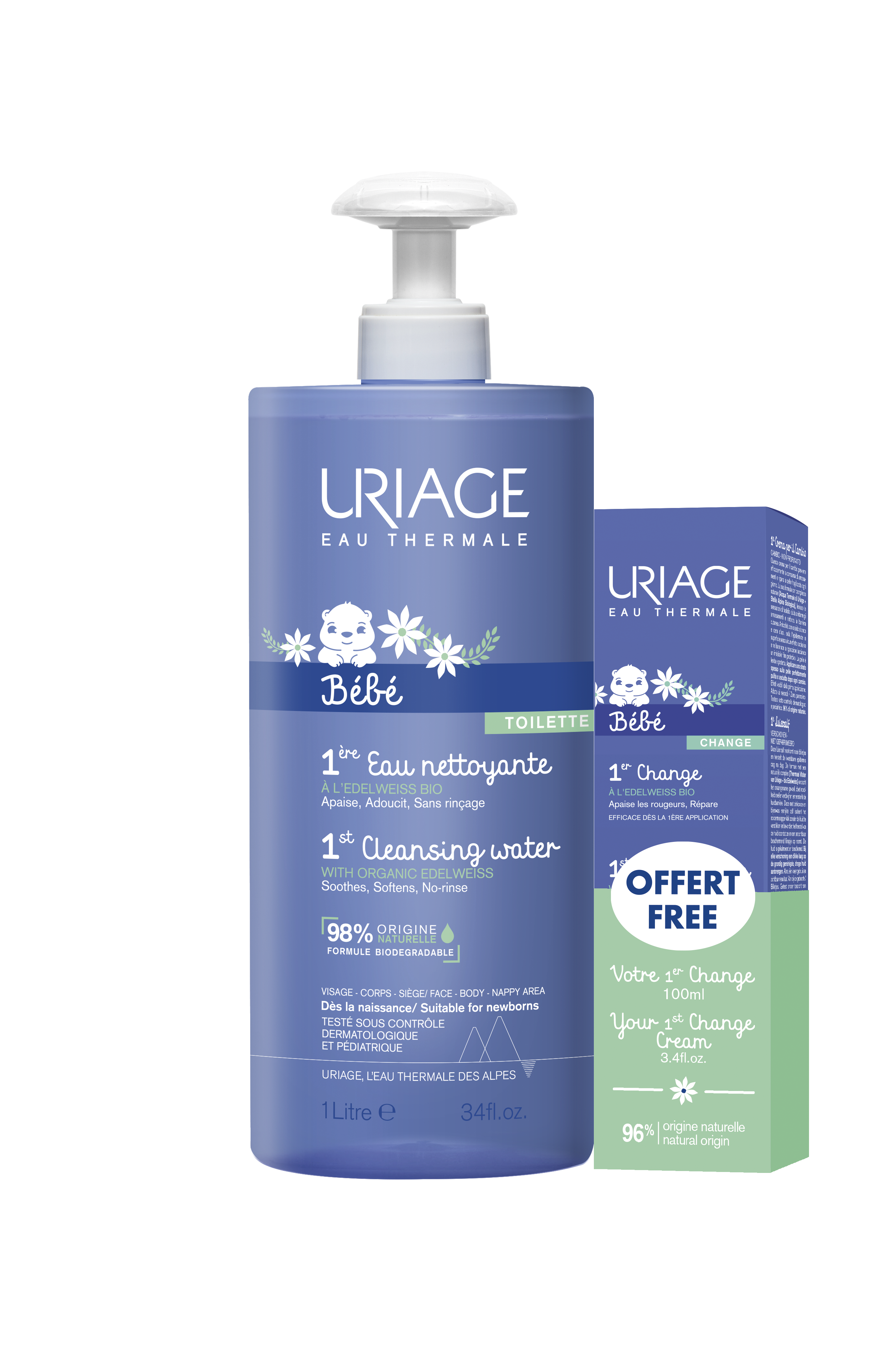 Bébé 1ère Eau nettoyante 1L + 1er Change 100ml