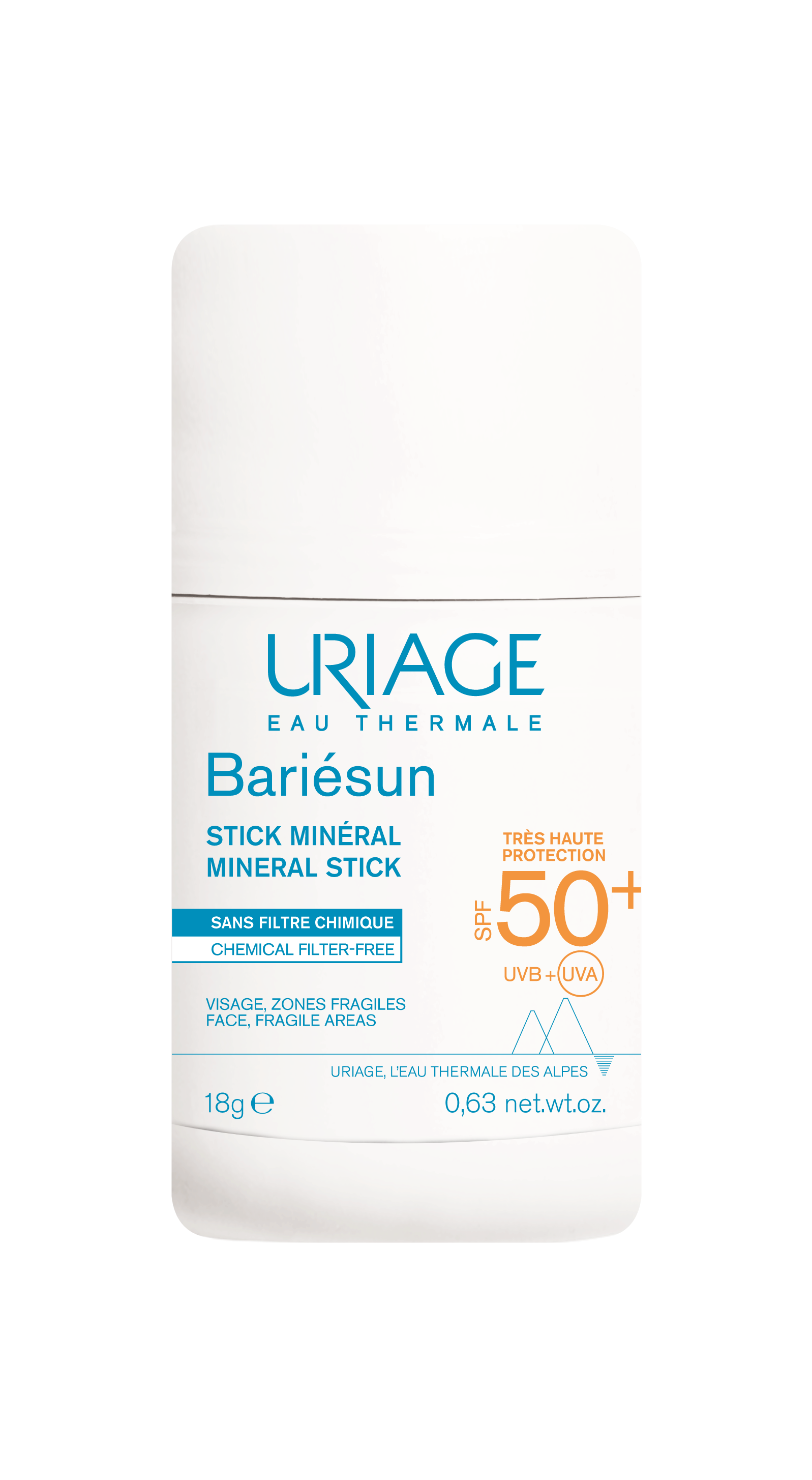 Uriage Bariésun Stick Minerál SPF 50+ stick protecteur minéral pour zones sensibles SPF 50+ 18 g