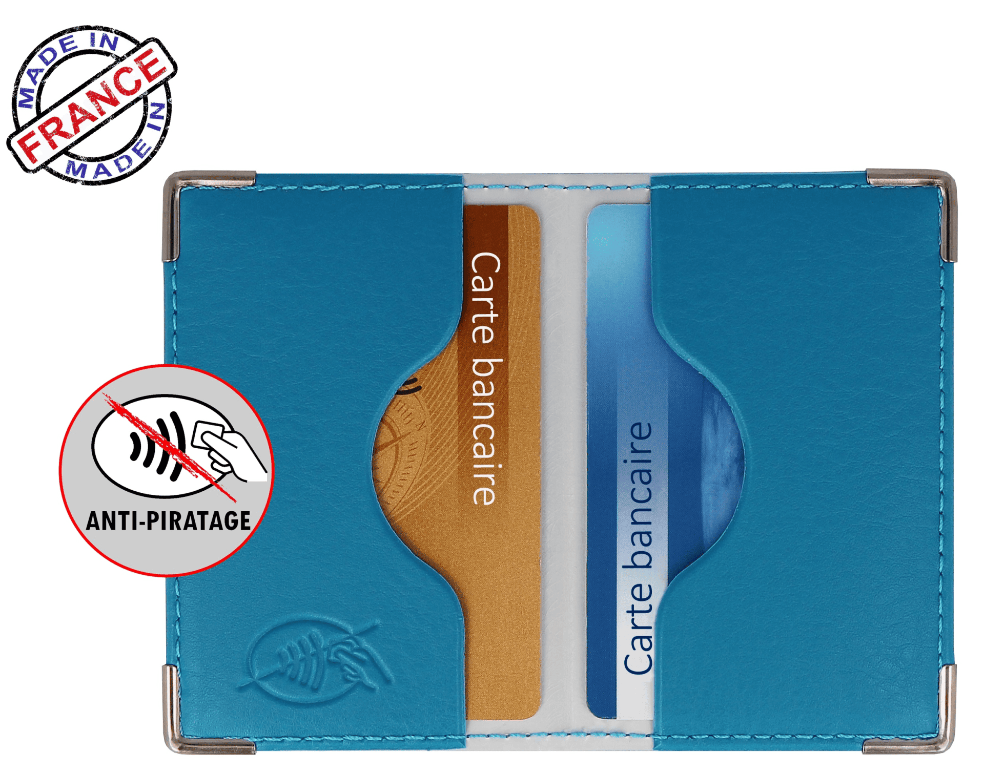 Lot étui Porte Ordonnances + étui Carte Bancaire Anti-piratage RFID – Fabriqué En France, Couleur Bleu Turquoise