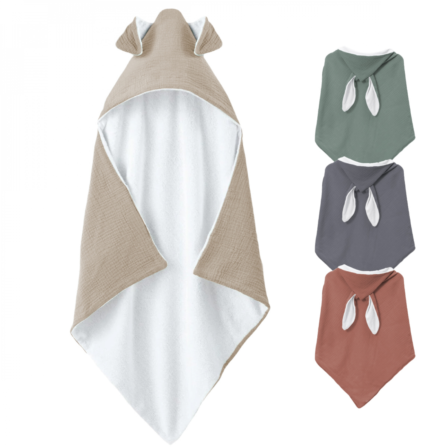 Monsieur Bébé Cape De Bain Lapin 100% Coton – Sortie De Bain Bébé Avec Capuche Oreilles 100x100 Cm, Ultra Doux & Absorbant