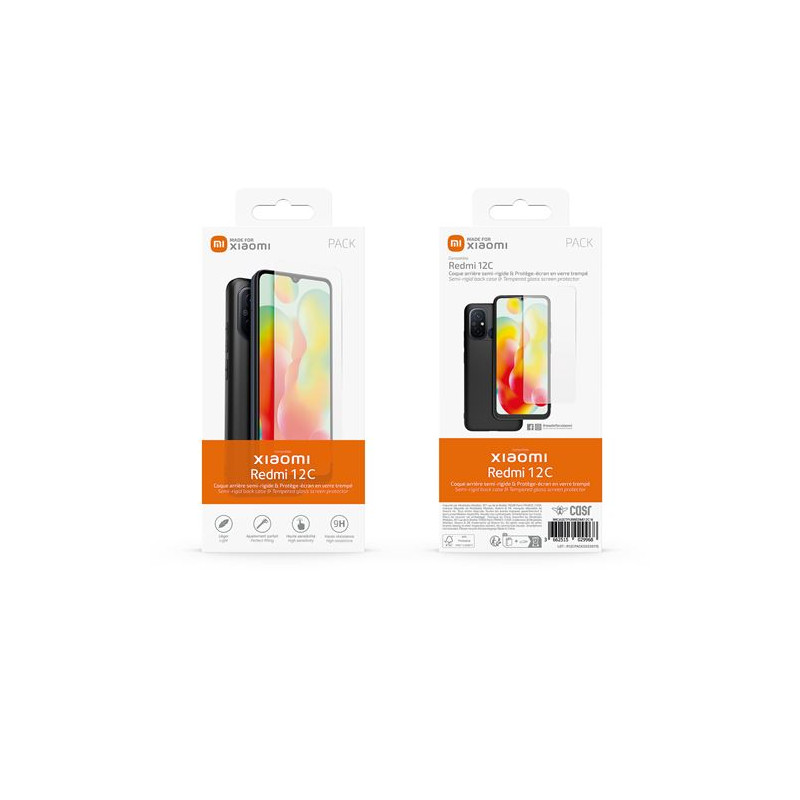 Pack Coque Made For Xiaomi TPU Noir + Verre trempé Transparent pour Redmi 12C