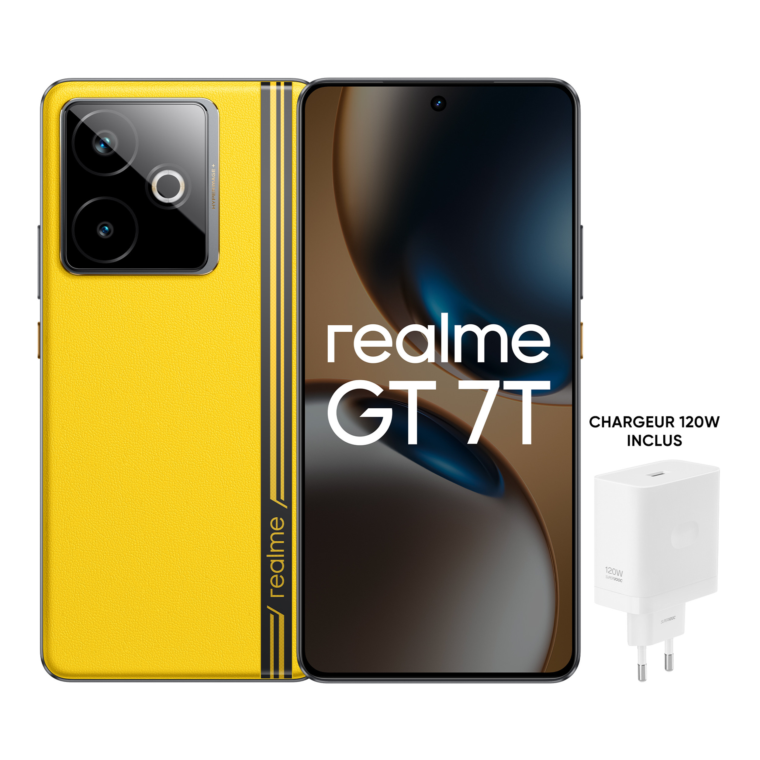 Pack Smartphone Realme GT7T 5G 512Go Jaune avec Chargeur Realme 120W