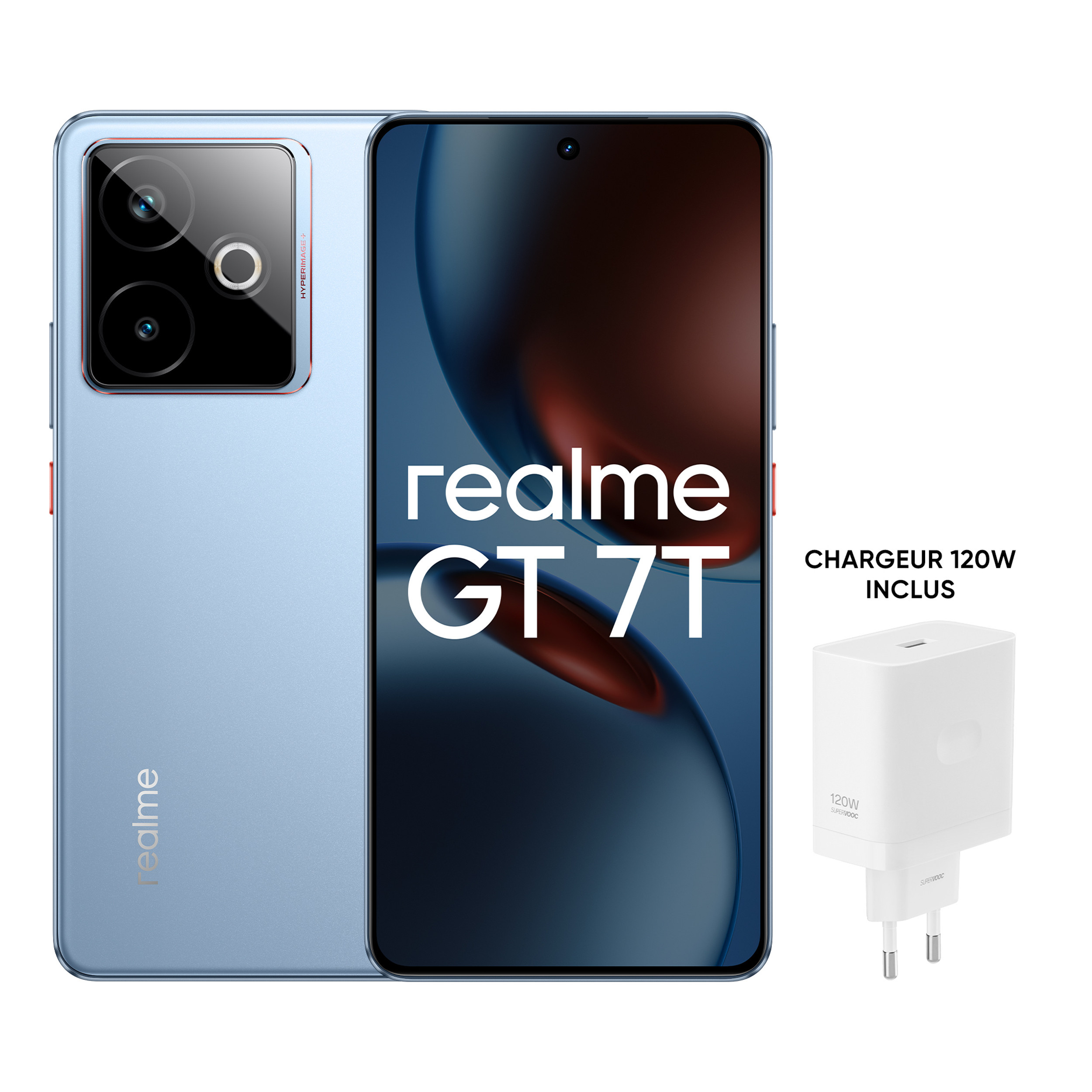 Pack Smartphone Realme GT7T 5G 512Go Bleu avec Chargeur Realme 120W