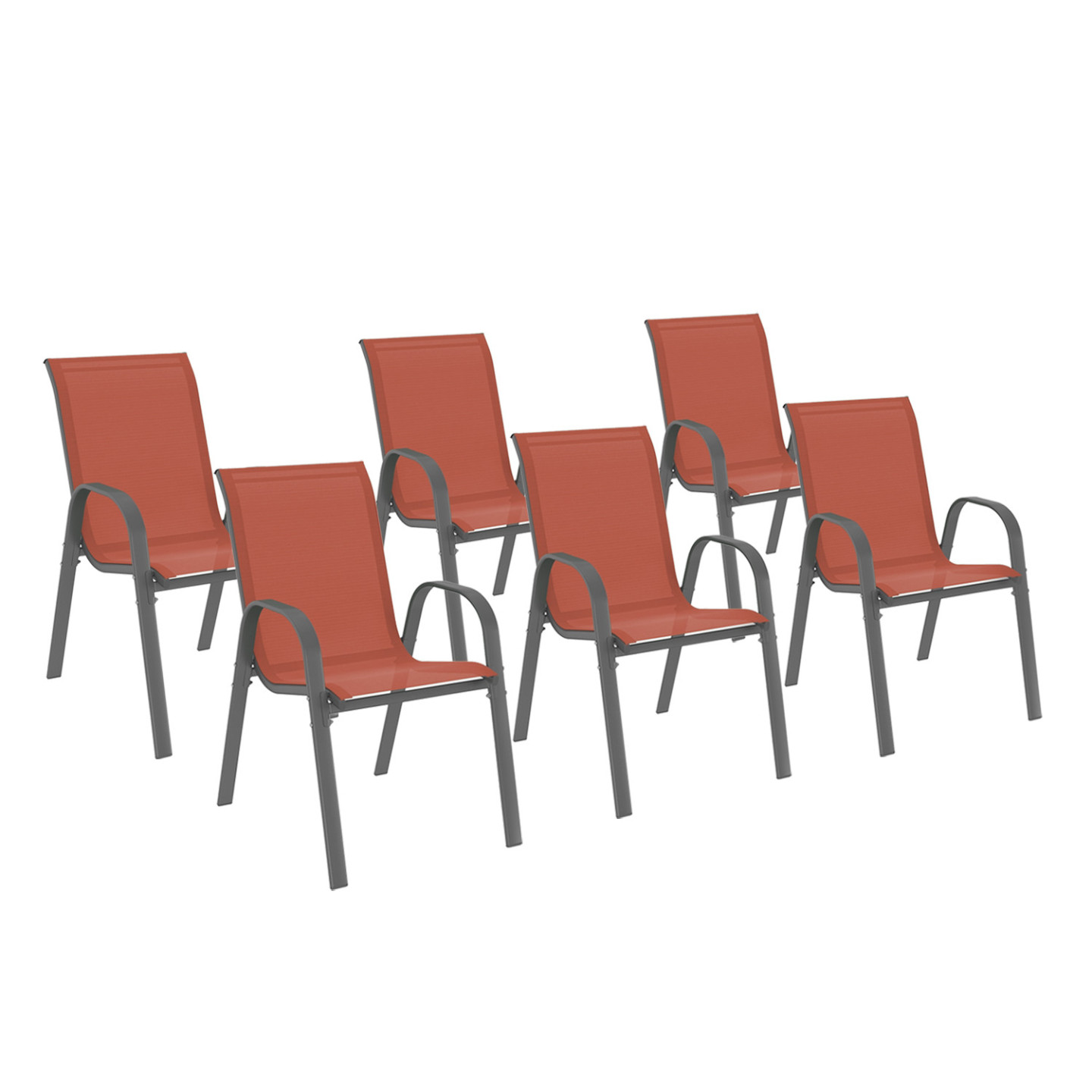 Lot De 6 Chaises De Jardin LYMA Métal Et Textilène Empilables Bleu Canard - Confortables Et Élégantes
