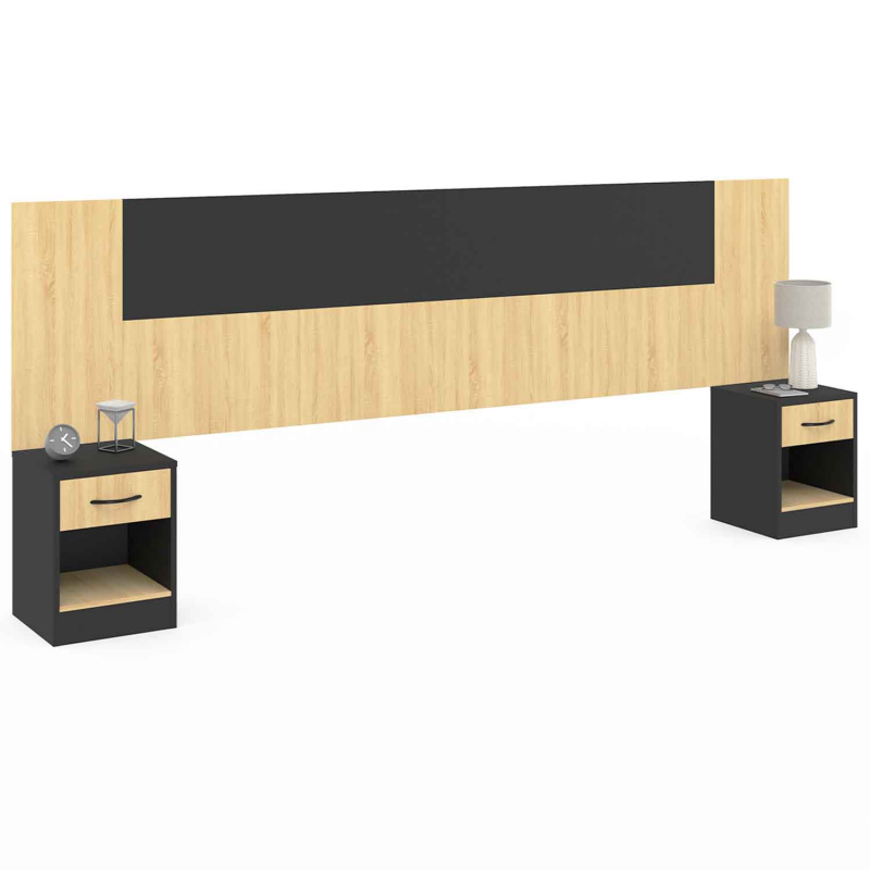 IDMarket - Tête de lit Lattes AVA 240 CM Bois Clair et étagères