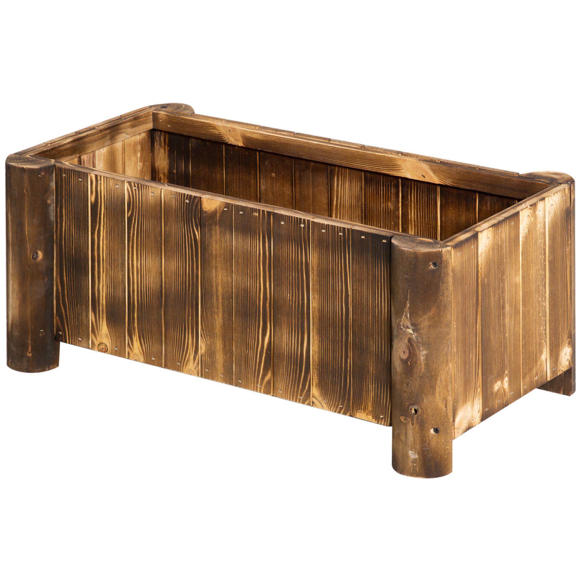 GOPLUS Jardinière Forme Brouette En Bois Avec 4 Roues Métal - 2 Bacs Séparés, Charge 15kg, Bleu