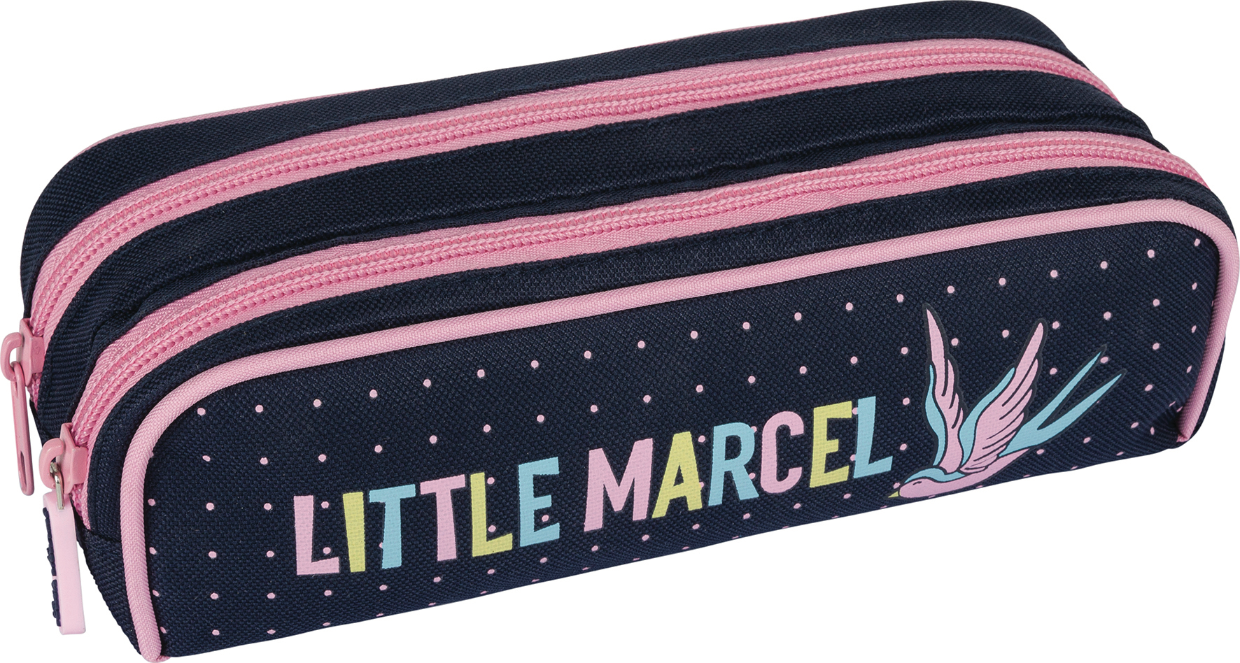 Trousse Little Marcel 2 compartiments - Motif Pois rose
