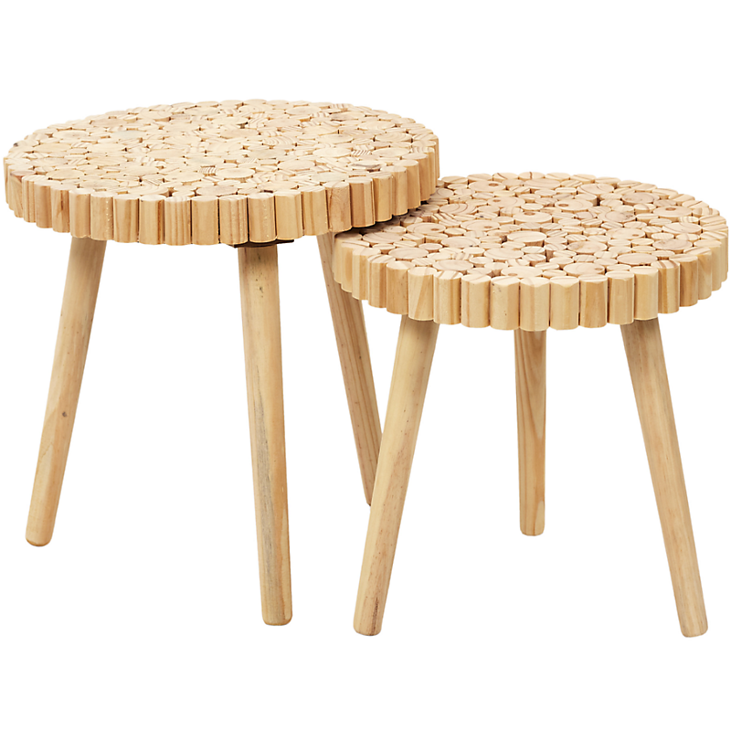 Lot deux 2 tables gigognes rondin 40cm naturel