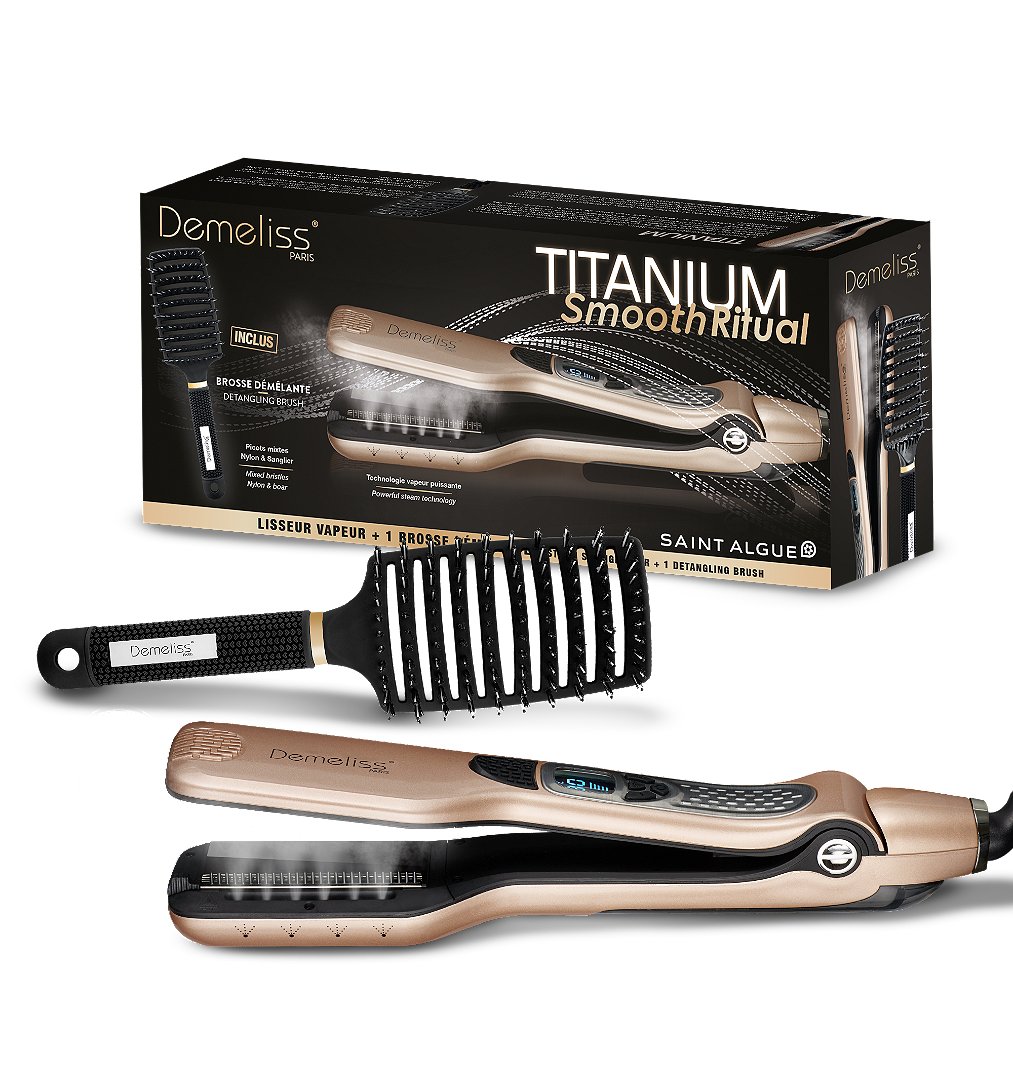 Lisseur vapeur SAINT ALGUE Coffret Demeliss SMOOTH RITUAL Brosse démêlante Or