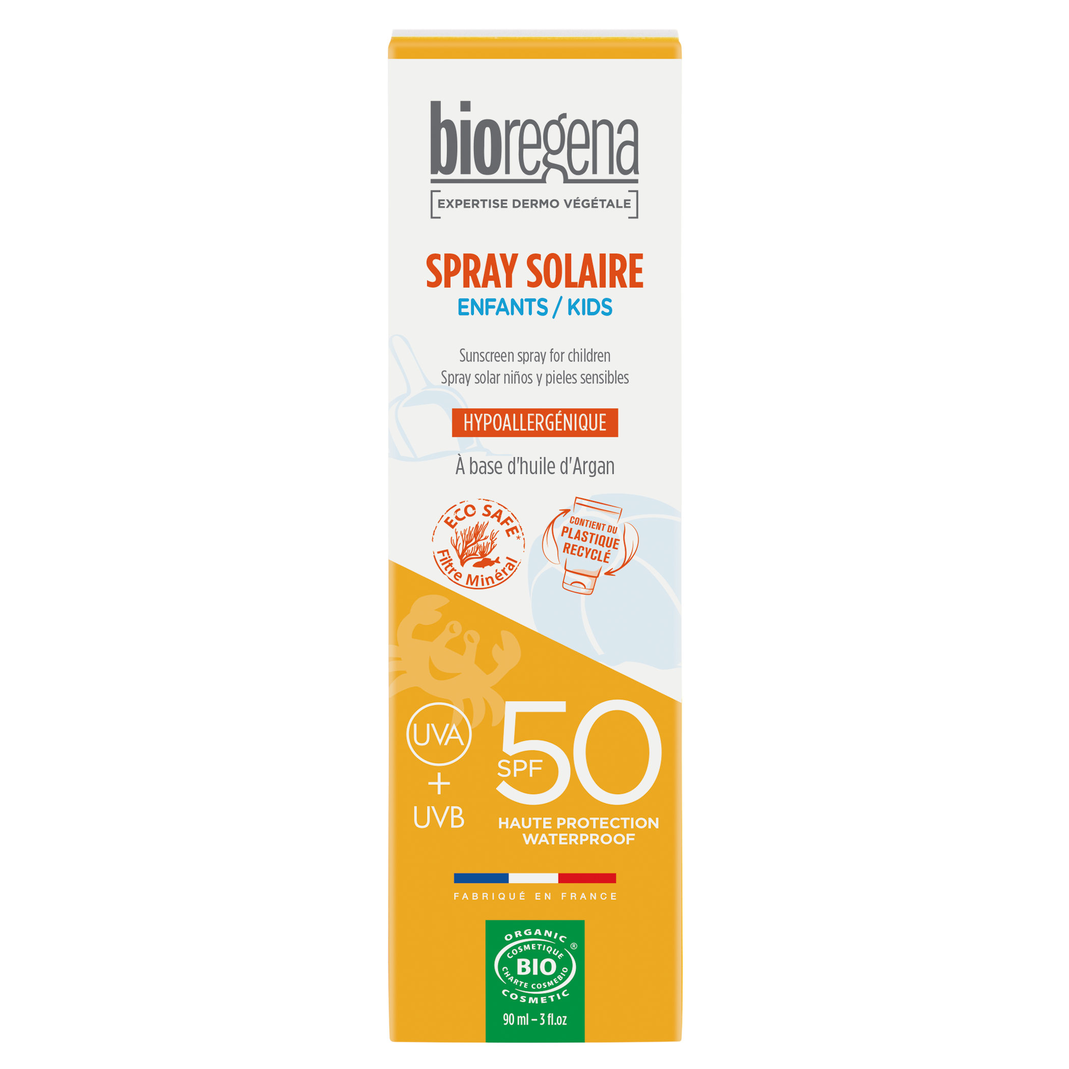 Spray Solaire Kids À Base D'huile D'argan Hypoallergénique Spf50 Bio Bioregena Le Tube De 90ml