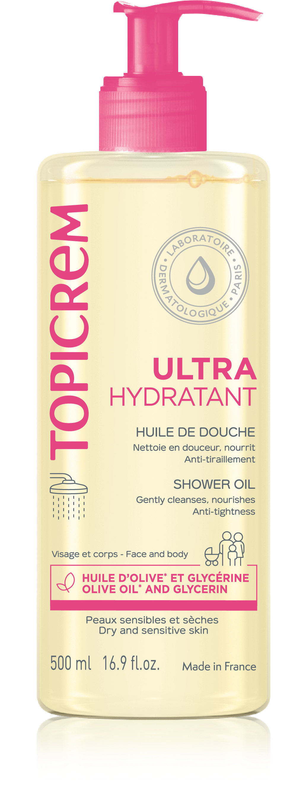 Topicrem UH BODY Shower Oil huile nettoyante hydratante pour peaux sèches et sensibles 500 ml