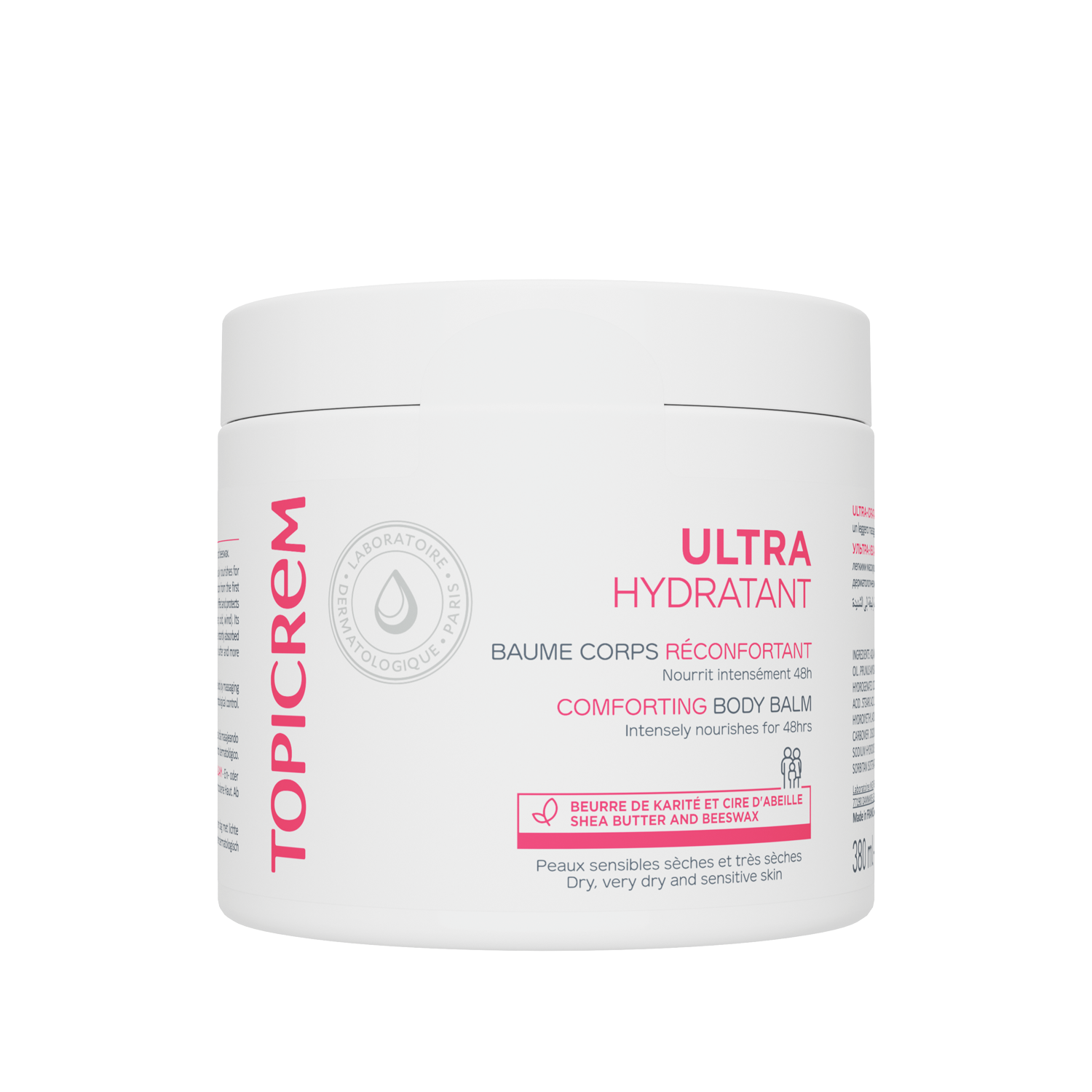 Topicrem Baume Corps Réconfortant Ultra Hydratant Nourrit Protège et Hydrate la Peau Texture Riche Odeur Délicate Peaux Sensibles et Sèches Dès Fabrication Française 380 ml