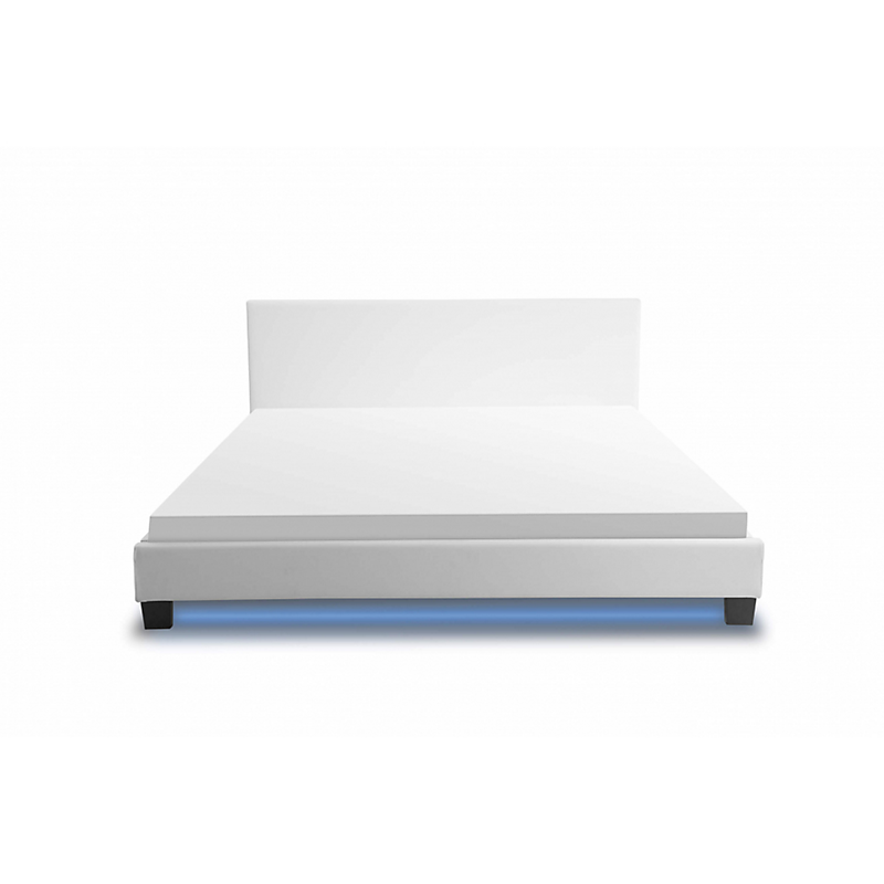 Cadre de lit YOKO avec éclairage LED tête de lit et sommier à lattes en simili 140 cm