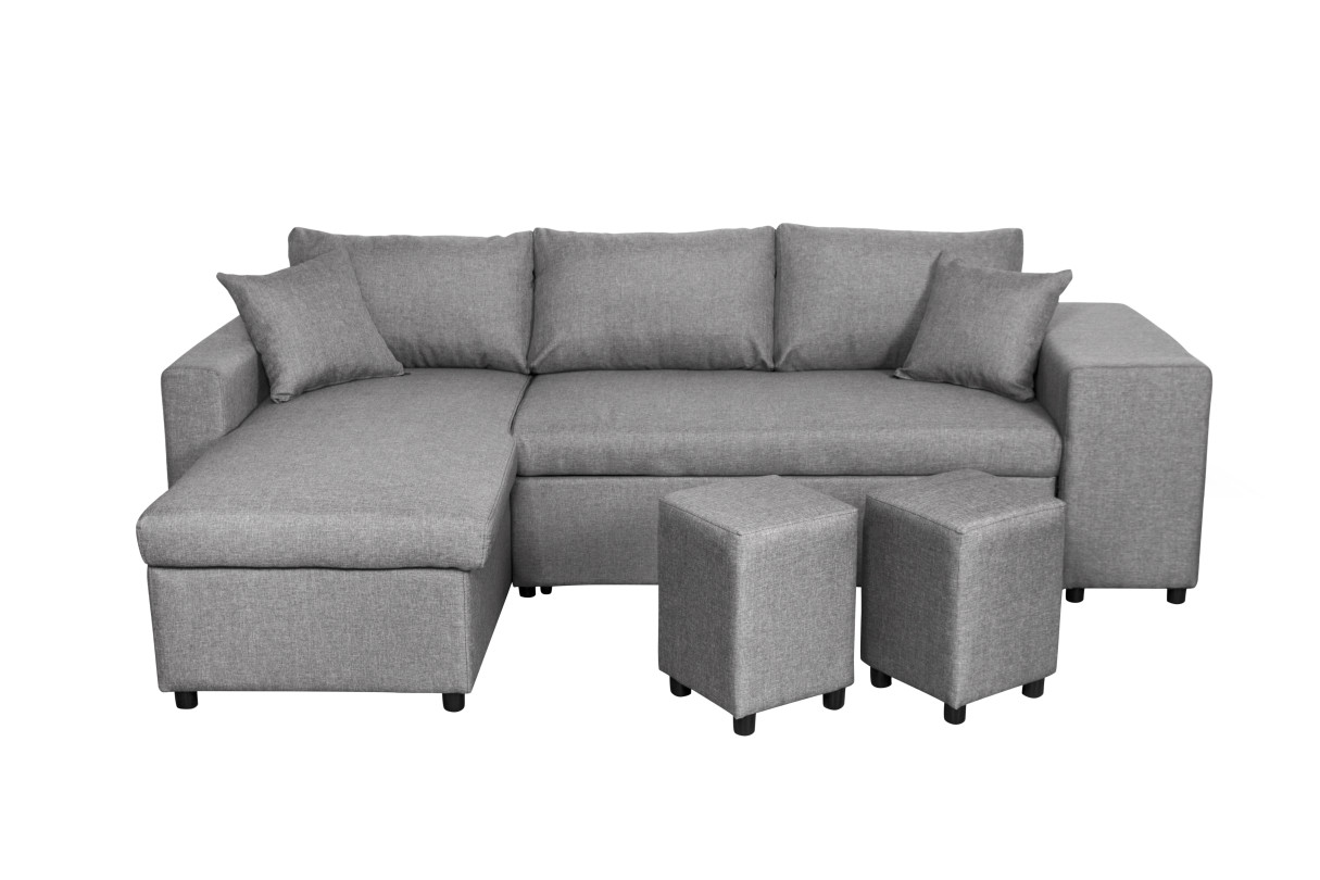 Canapé d'angle réversible OSLO avec coffre et poufs droit Tissu - vue 2