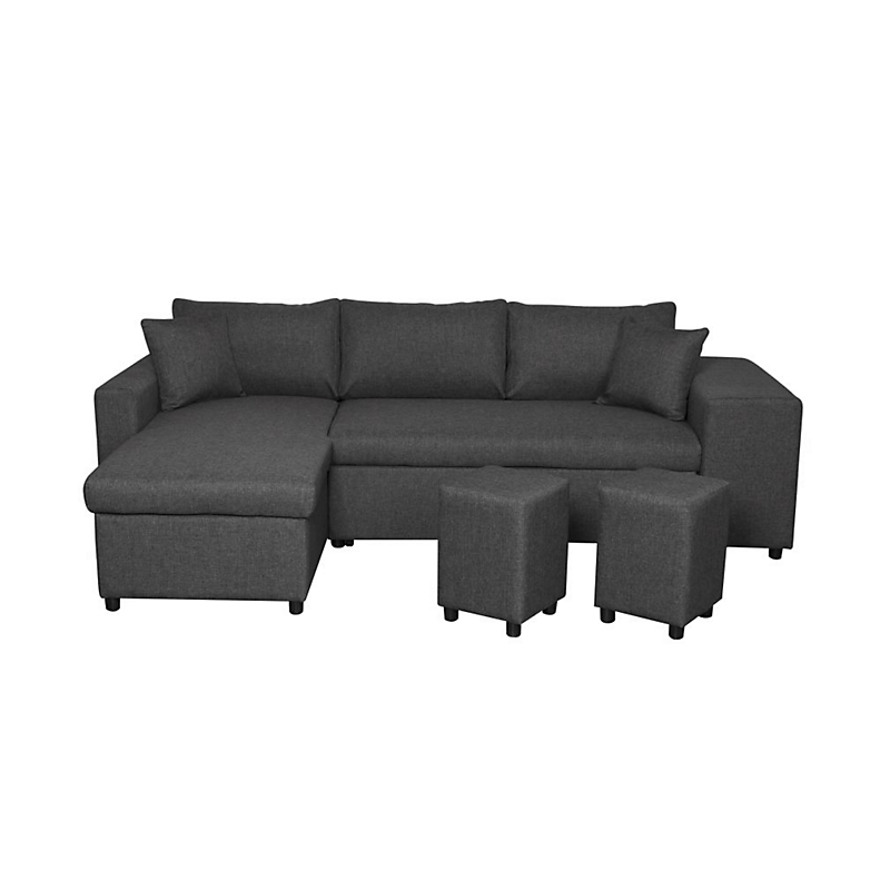 Canapé d'angle réversible OSLO avec coffre et poufs droit Tissu