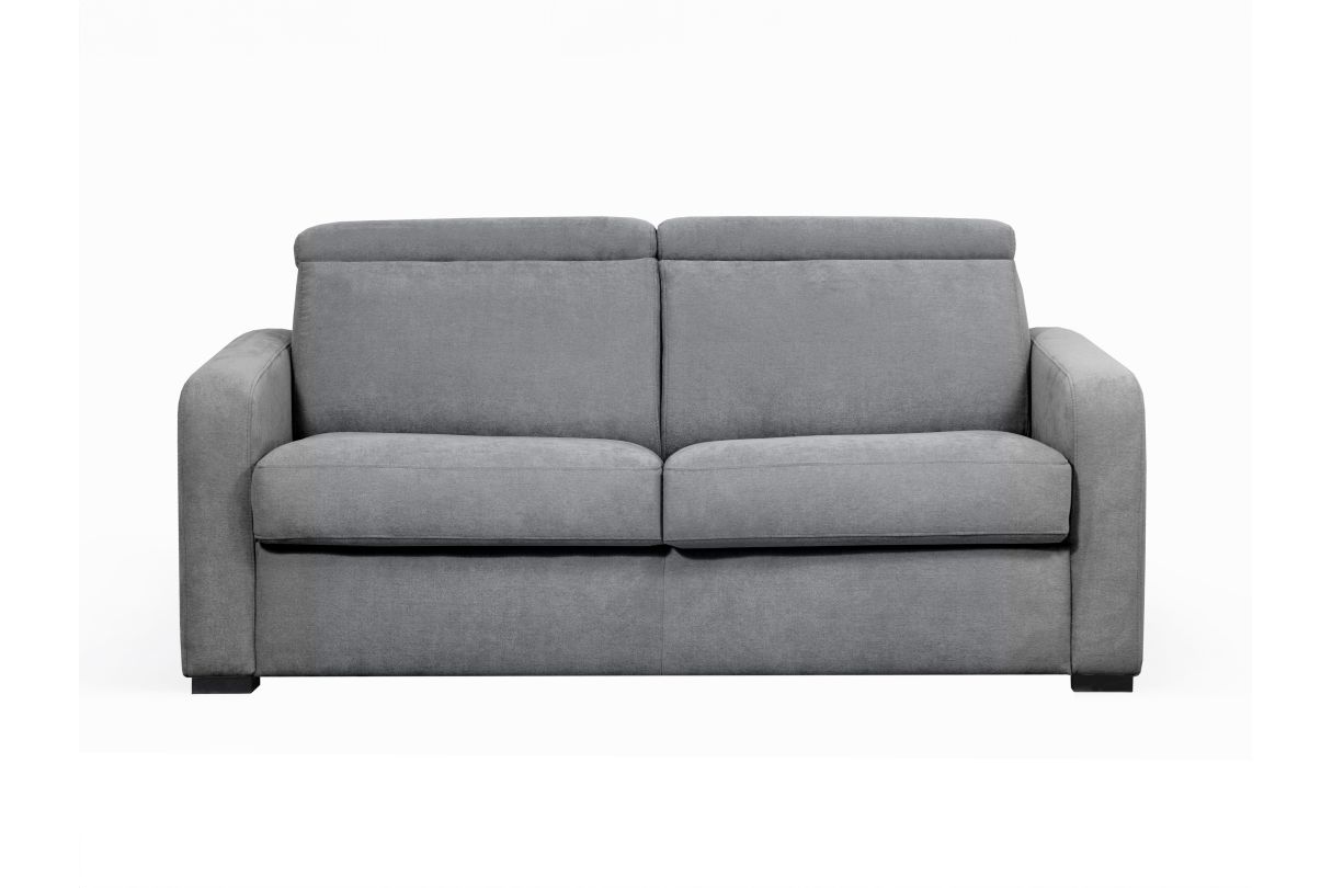 LOUNGITUDE Canap&eacute; CAROLE convertible 3 places couchage quotidien 140x190cm en tissu - Gris clair