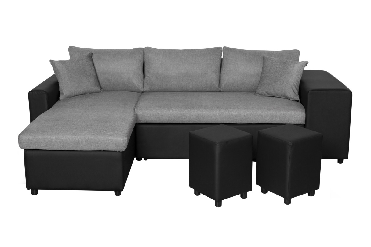 LOUNGITUDE Canap&eacute; d'Angle R&eacute;versible Convertible Niche &agrave; Droite Kraky II 241cm Gris