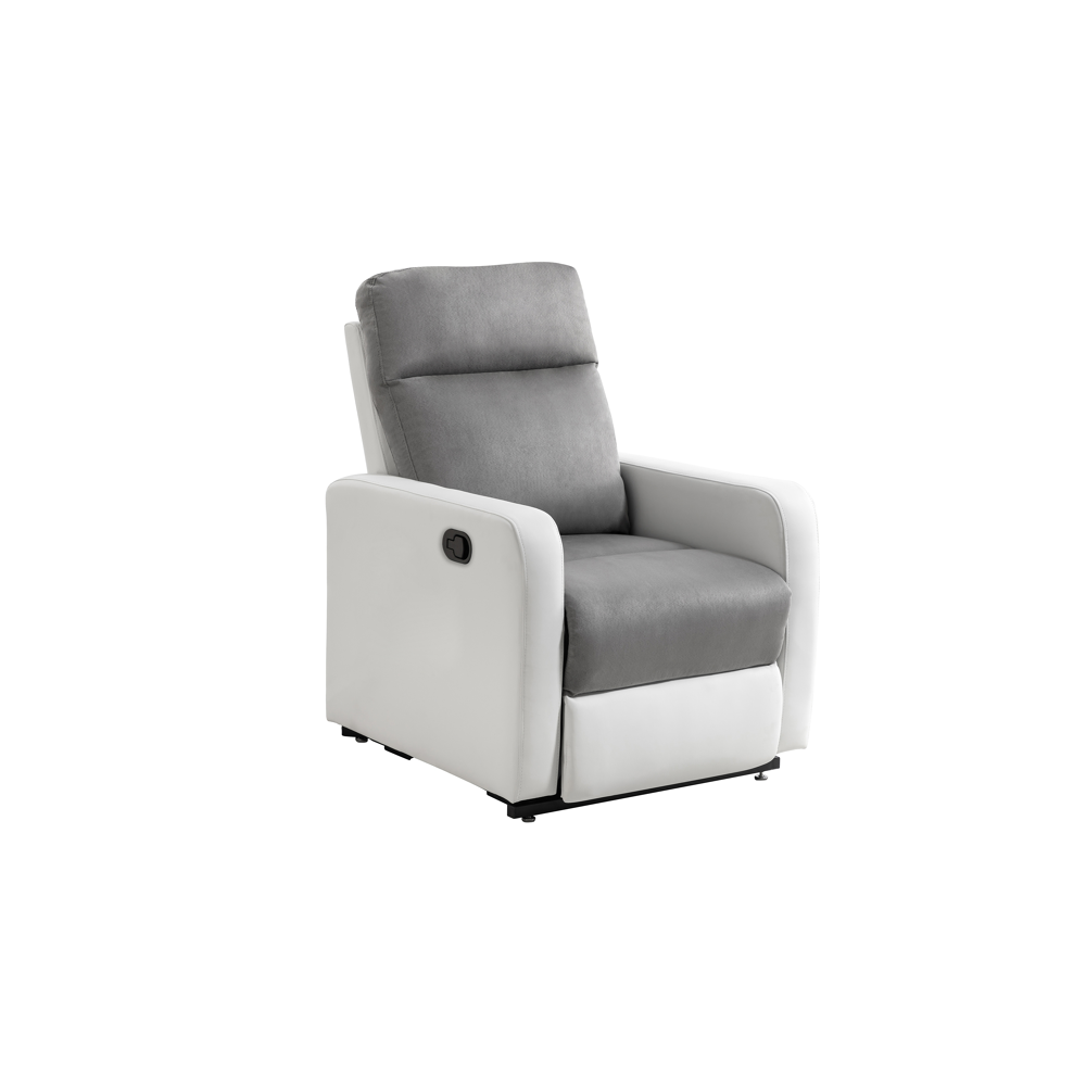 Fauteuil relaxation manuel EDGAR en PU blanc et Microfibre grise