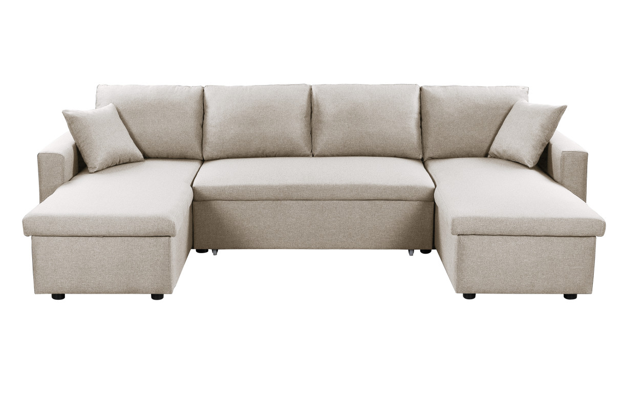 Canapé d'angle Panoramique MARIA Convertible Avec 2 Coffres en tissu - vue 3