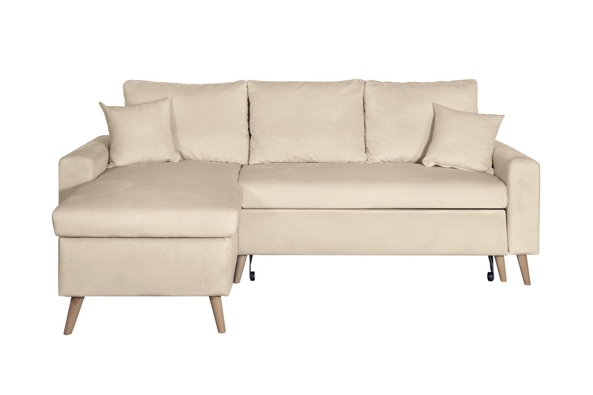 Canapé d'angle MARIA SCANDINAVE VELOURS réversible et convertible avec coffre