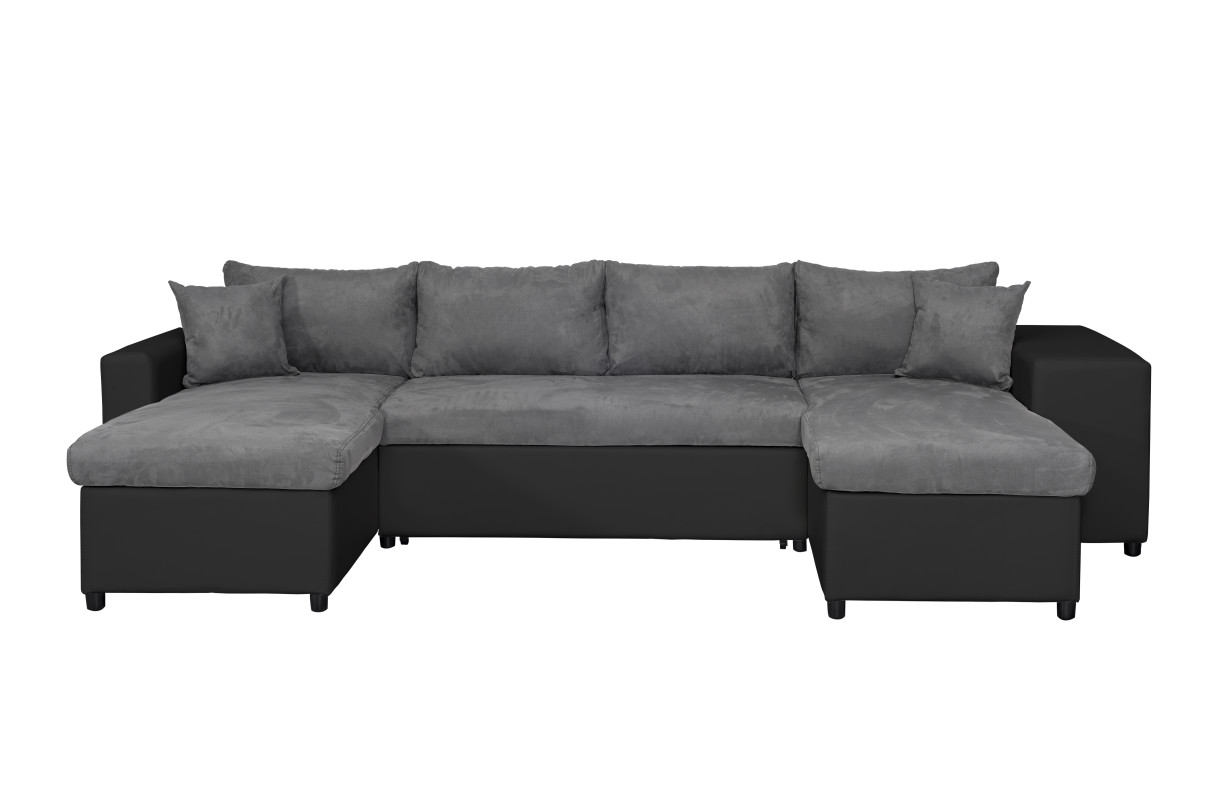 Canapé panoramique OSLO convertible avec coffres poufs à gauche en simili et microfibre