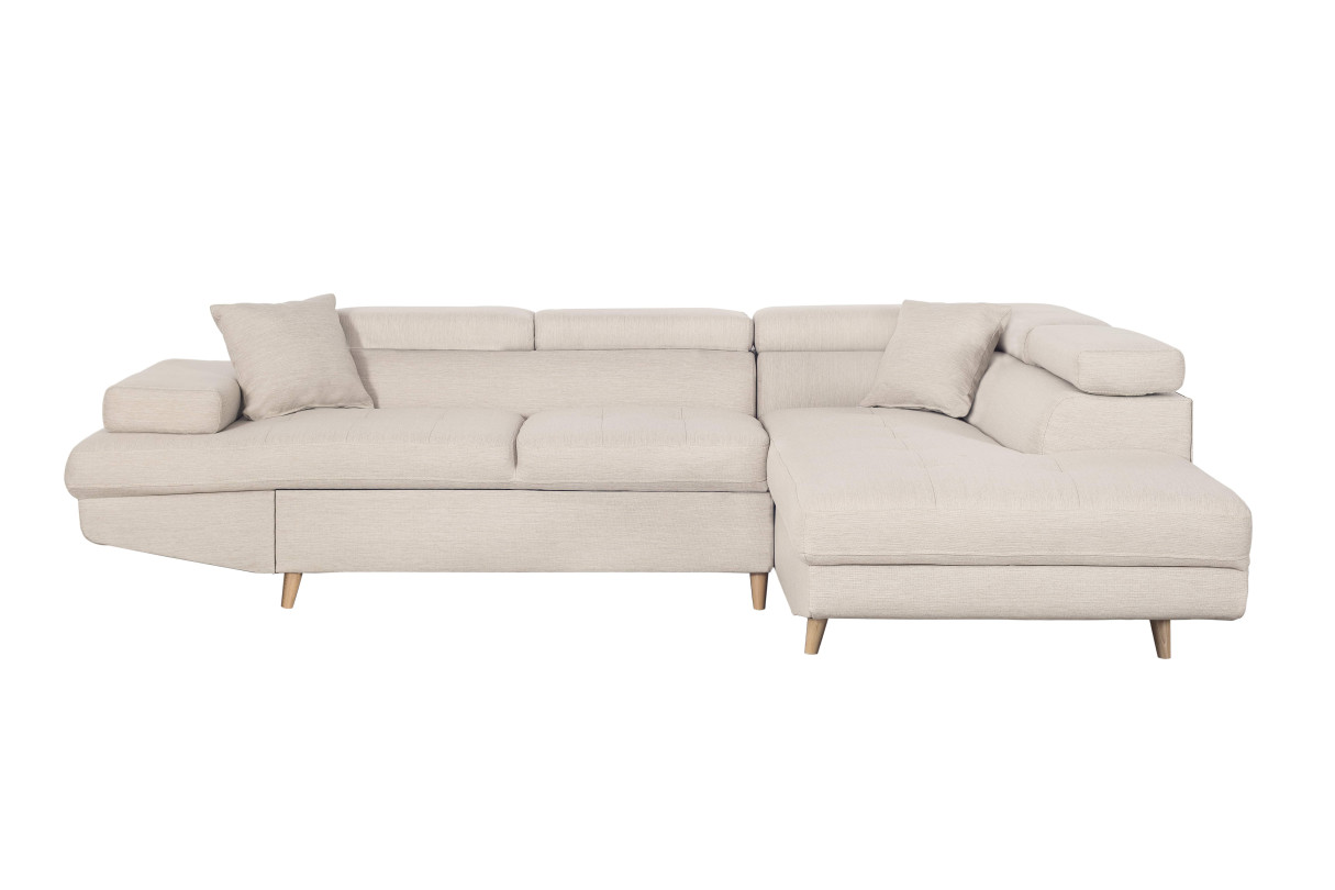 Canapé d'angle droit convertible RIO Scandinave avec coffre en tissu Pieds bois - vue 2