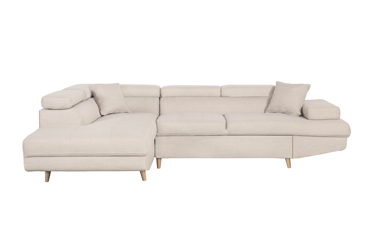 Canapé d'angle gauche convertible RIO Scandinave avec coffre en tissu Pieds bois - vue 3