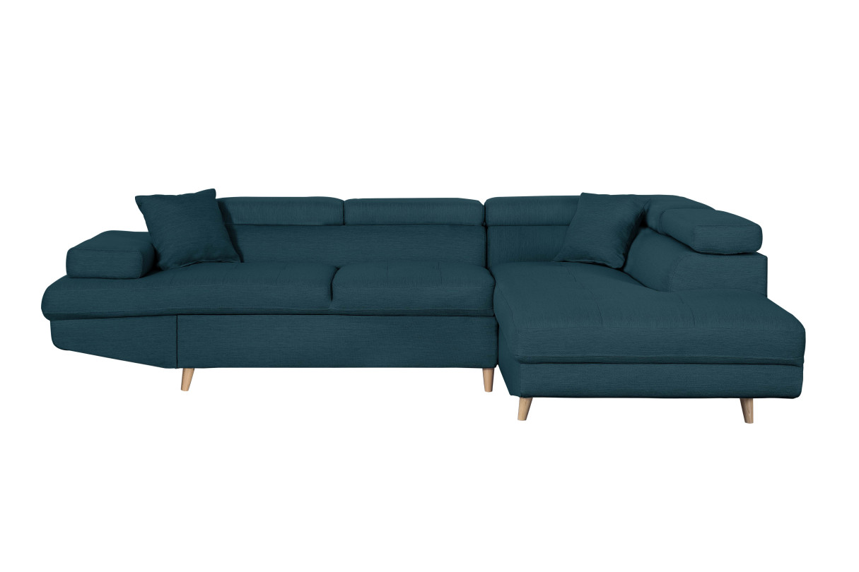 Canapé d'angle droit convertible RIO Scandinave avec coffre en tissu Pieds bois - vue 3