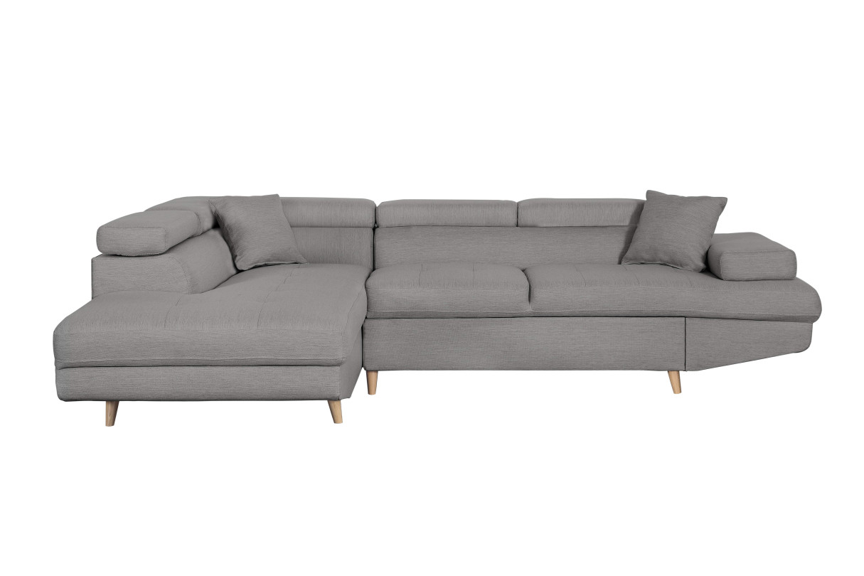Canapé d'angle gauche convertible RIO Scandinave avec coffre en tissu Pieds bois - vue 2