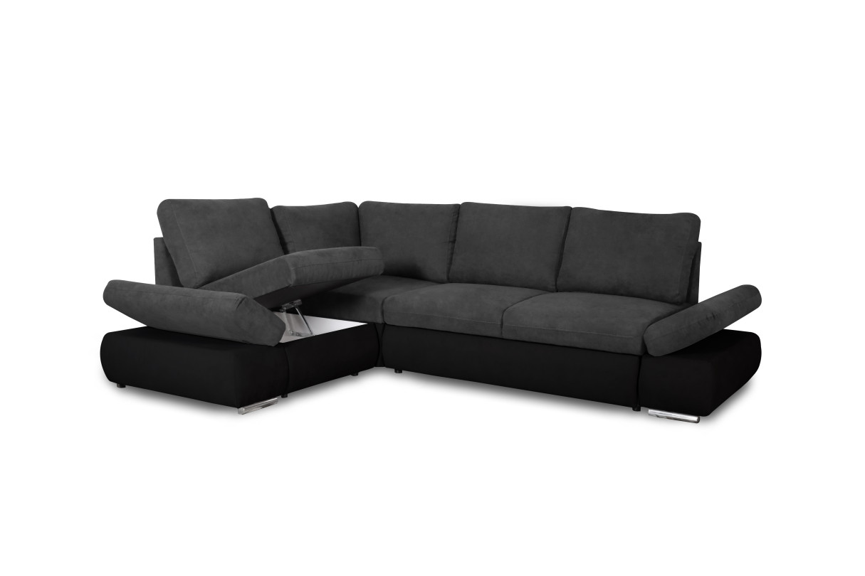 Canapé d'angle SEBASTIAN Réversible et Convertible avec coffre en simili et tissu - Gris foncé