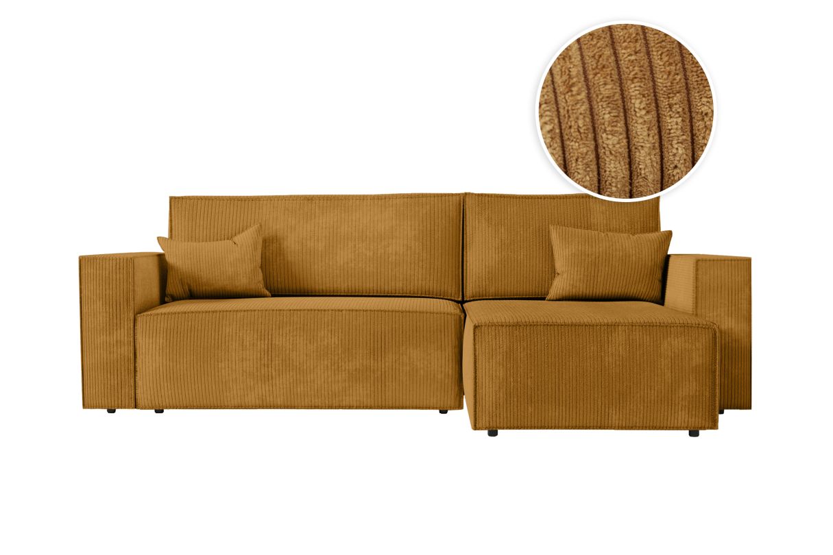 CLARISSE Canapé d'angle convertible réversible avec coffre en velours côtelé
