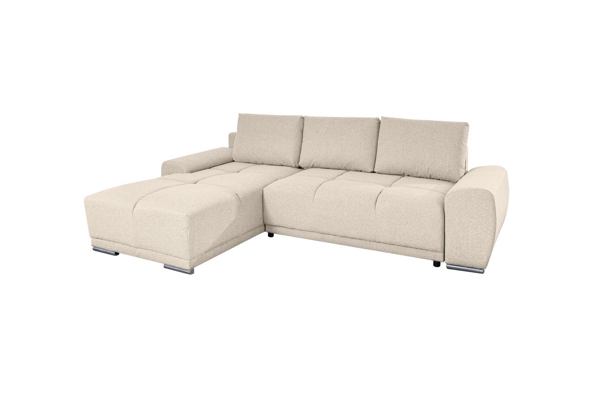 Canapé d'angle gauche 4 places convertible CASSANDRA avec coffre en tissu L270 x P181 x H89cm LOUNGITUDE