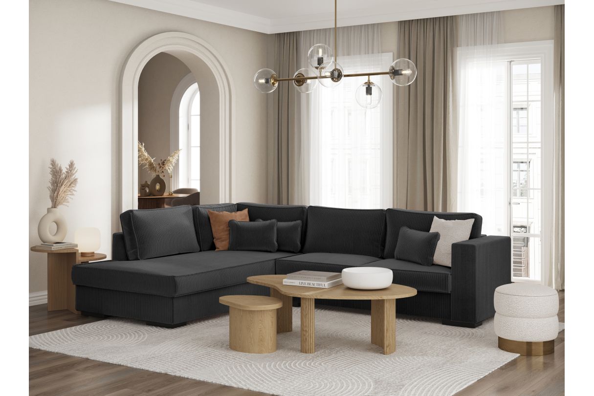 BELAMI Canapé d'angle 6 places en velours côtelé Angle Gauche