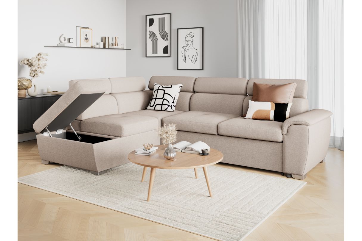 Canapé d'angle convertible PAOLA 4 places avec coffre en tissu Angle Gauche - vue 2