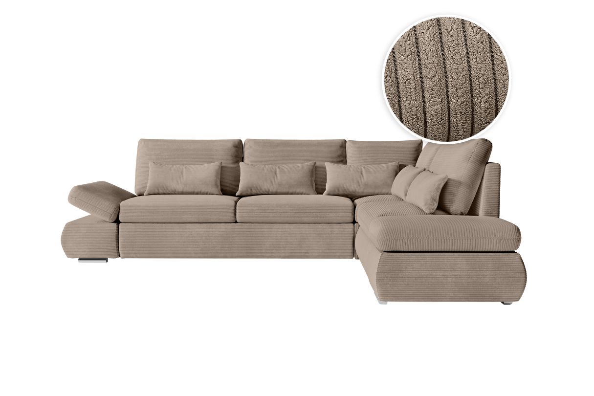 Canapé d'angle réversible SEBASTIAN convertible avec coffre en velours côtelé - vue 3